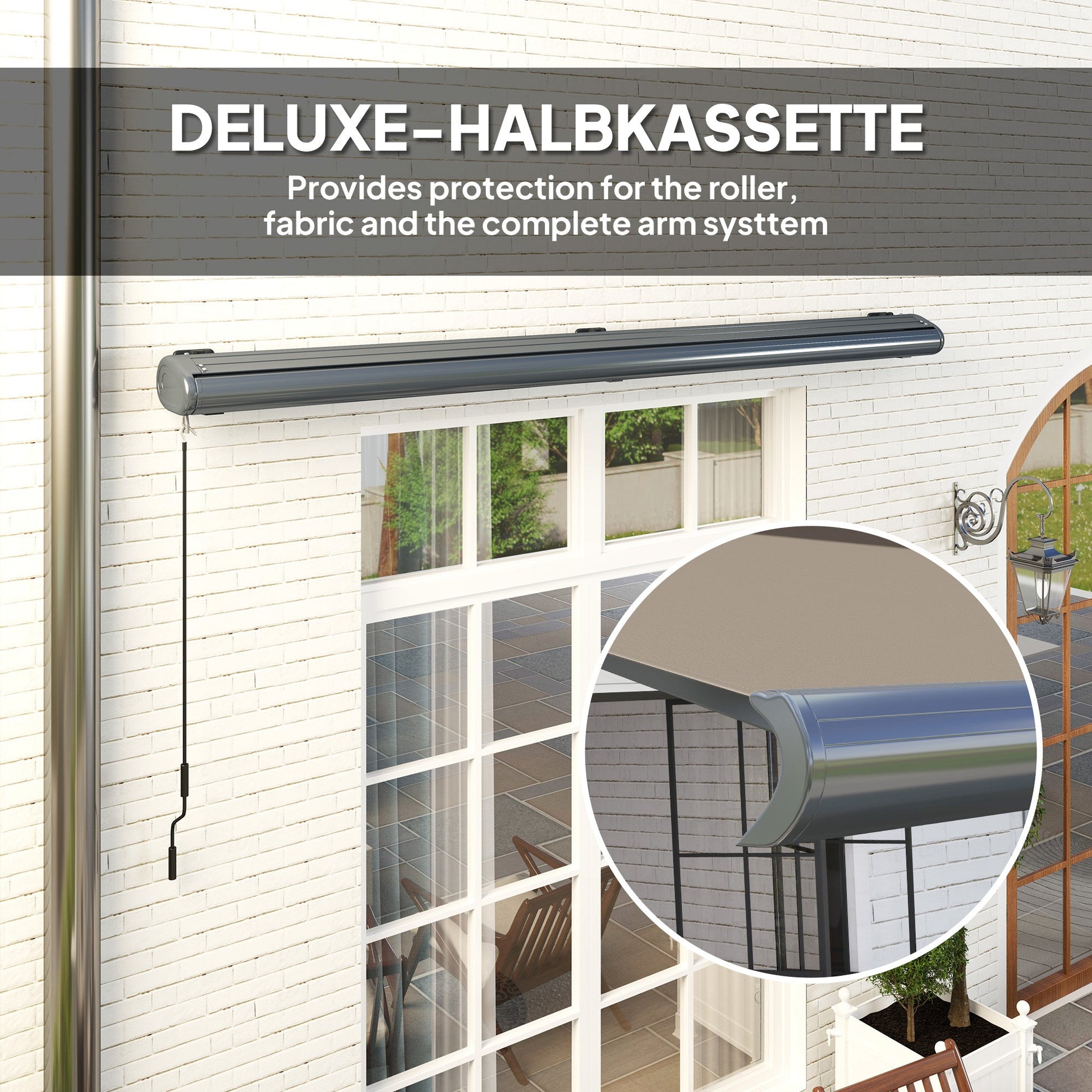 4 x 3(m) Full Cassette Electric Awning with Remote Controller, Aluminium Frame DIY Retractable Garden Awning, UPF50+ Sun Shade Canopy for Deck Door Window, Light Grey