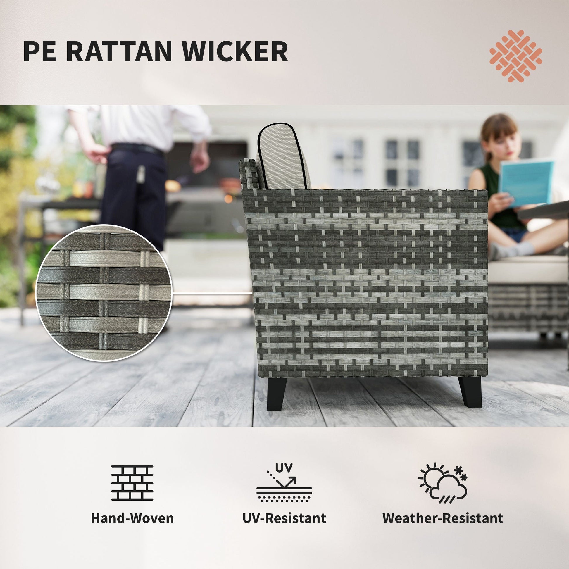 5 Pieces PE Rattan Garden Furniture Set with Gas Fire Pit Table, Loveseat Sofa, Armchairs, Patio Sofa Set with Cushions, Pillows, for Poolside, Grey