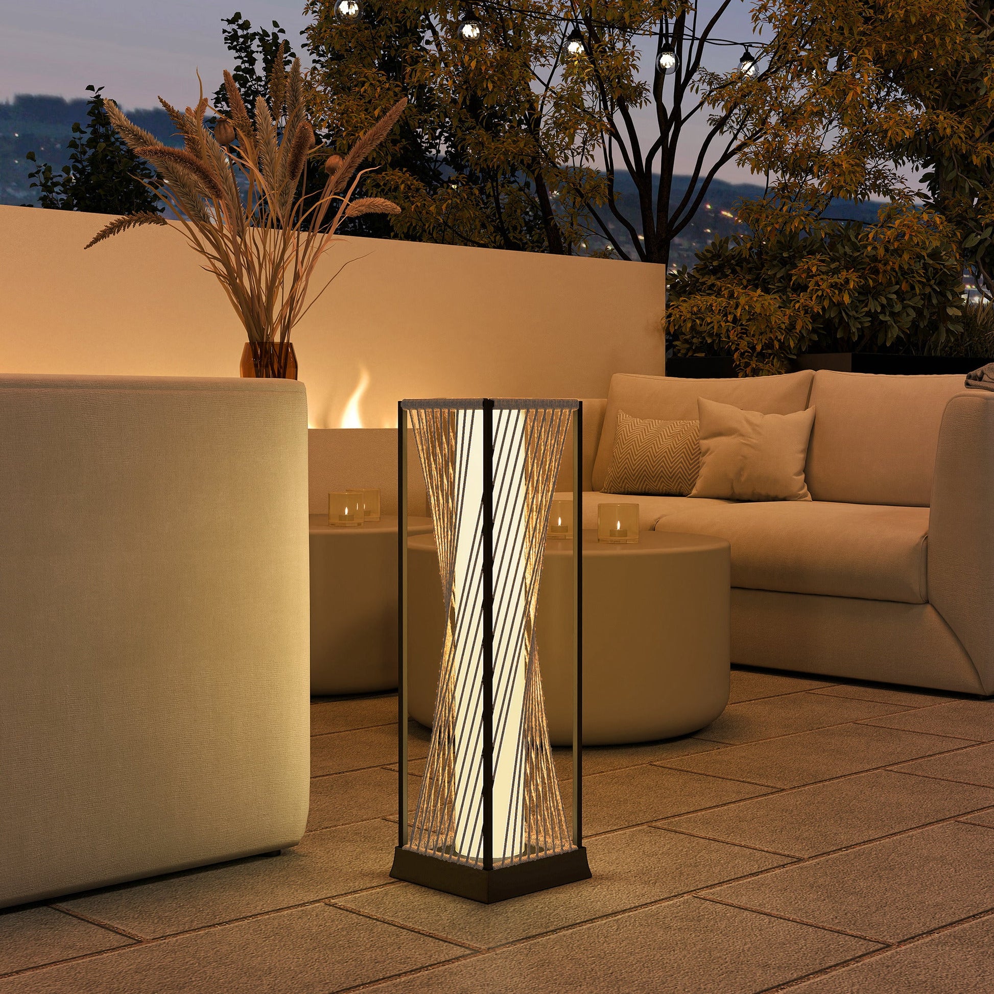 Garden Rattan Lamp, 77 cm Tall Solar Rattan Floor Lamp, Solar Garden Light with Auto On/Off LED Lights, IP44 Waterproof for Outdoor, Porch, Pathway, Terrace, Sand Brown