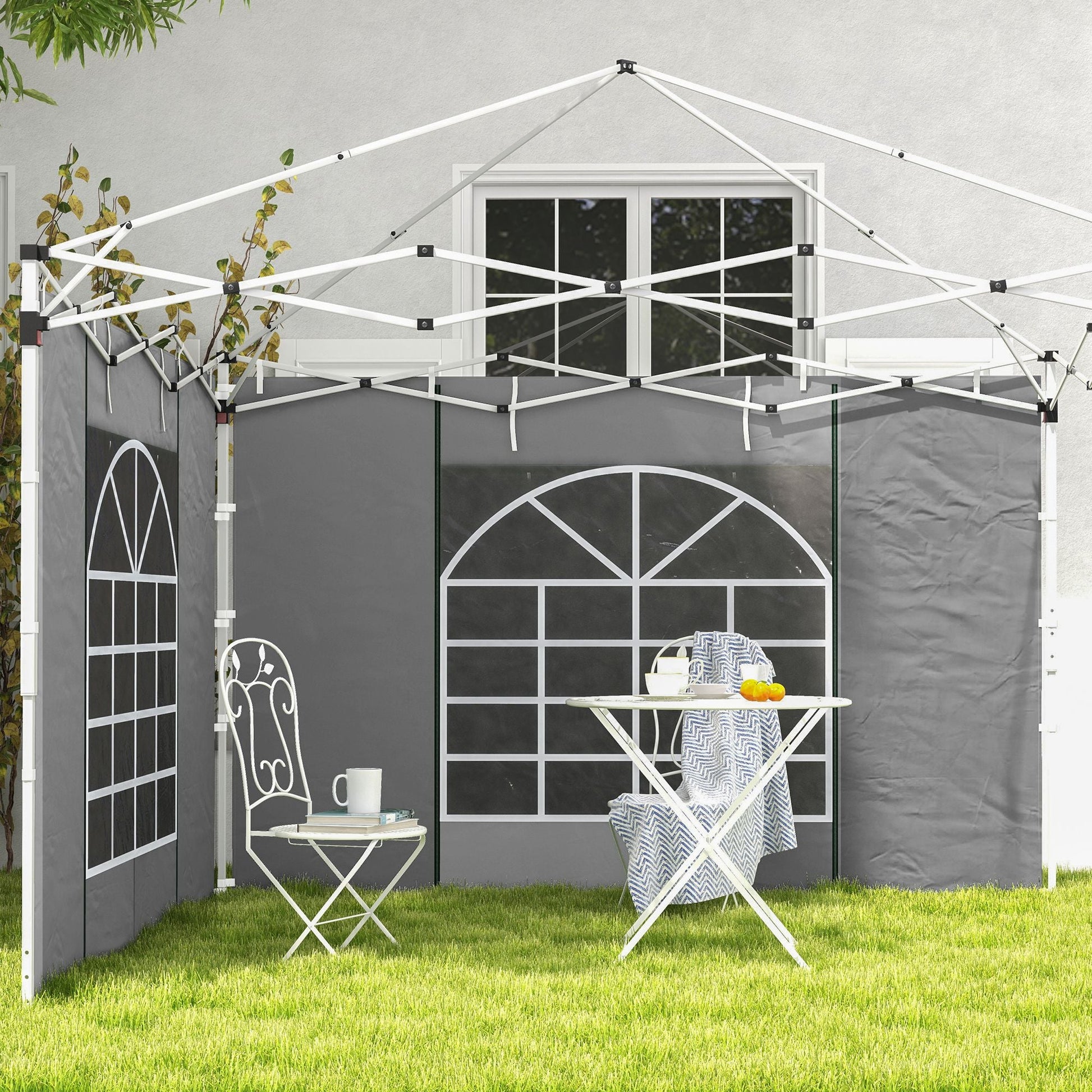 Gazebo Side Panels with Windows and Doors, for 3x3(m) or 3x6m Pop Up Gazebo, 2 Pack Sides Replacement, Light Grey