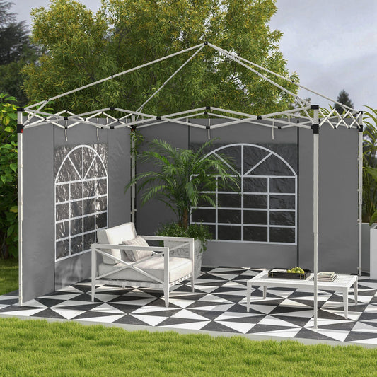 Gazebo Side Panels with Windows and Doors, for 3x3(m) or 3x6m Pop Up Gazebo, 2 Pack Sides Replacement, Light Grey