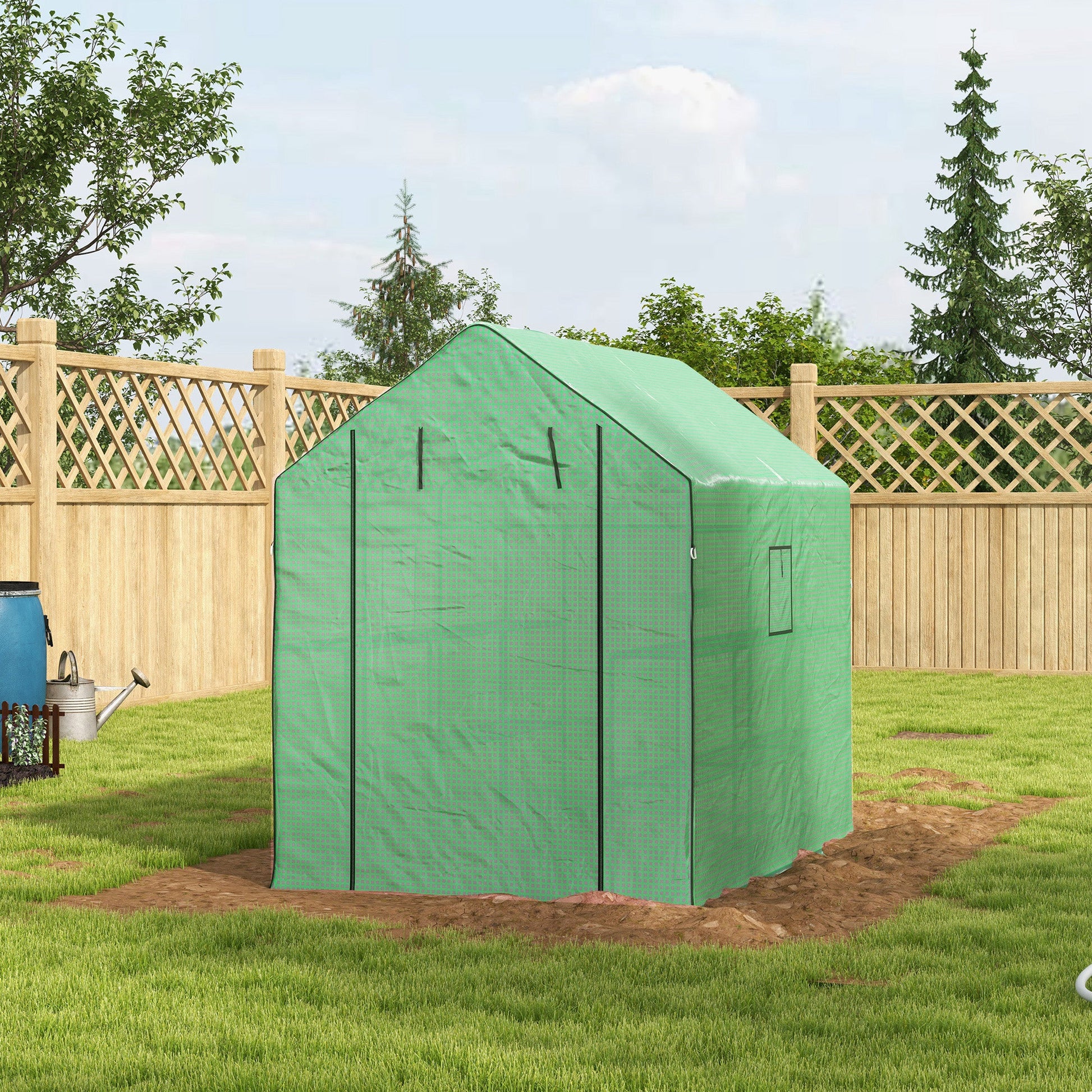 Walk-in Greenhouse with 3 Tier 12 Shelves, Small Greenhouse with Reinforced PE Cover, Garden Plant Growhouse with Roll-up Door and Three Mesh Windows, 140 x 213 x 190 cm, Green