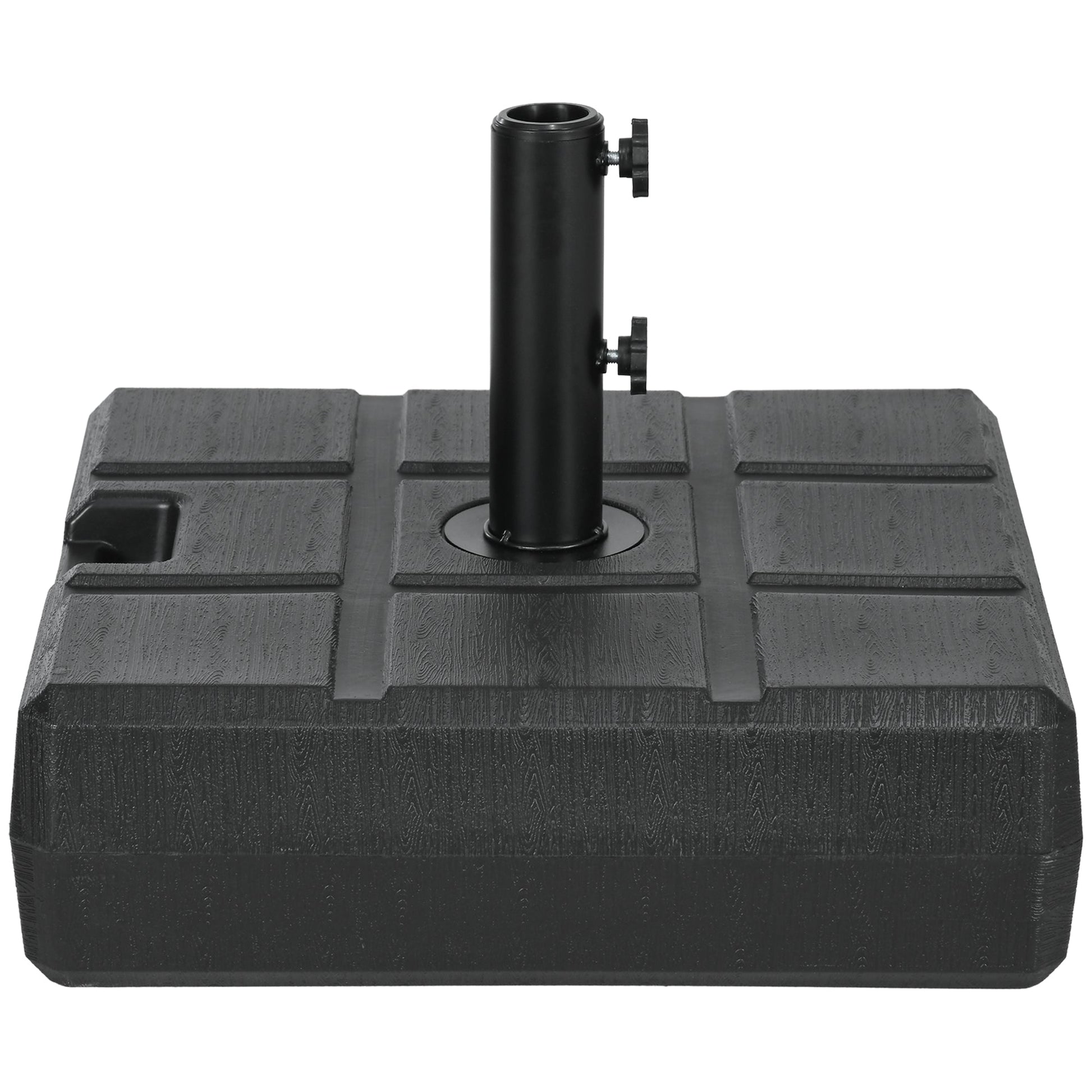 Garden Parasol Base with Wood Effect, 30kg Water or 40kg Sand Filled, Heavy Duty HDPE Umbrella Stand with Double Knob, Fillable Parasol Stand for 32mm, 38mm, 48mm Poles, Black