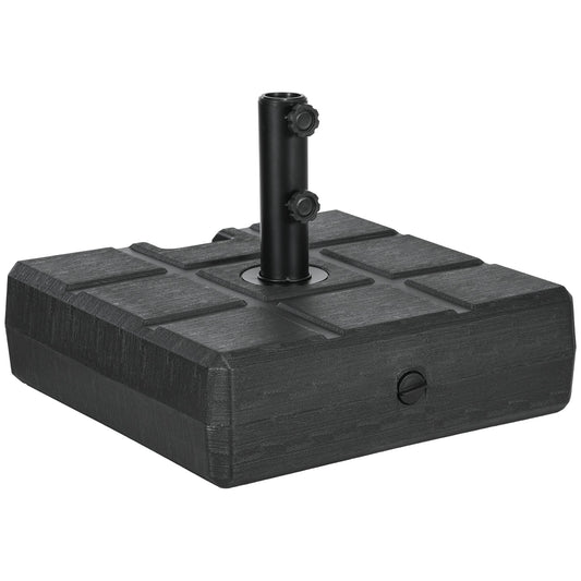 Garden Parasol Base with Wood Effect, 30kg Water or 40kg Sand Filled, Heavy Duty HDPE Umbrella Stand with Double Knob, Fillable Parasol Stand for 32mm, 38mm, 48mm Poles, Black