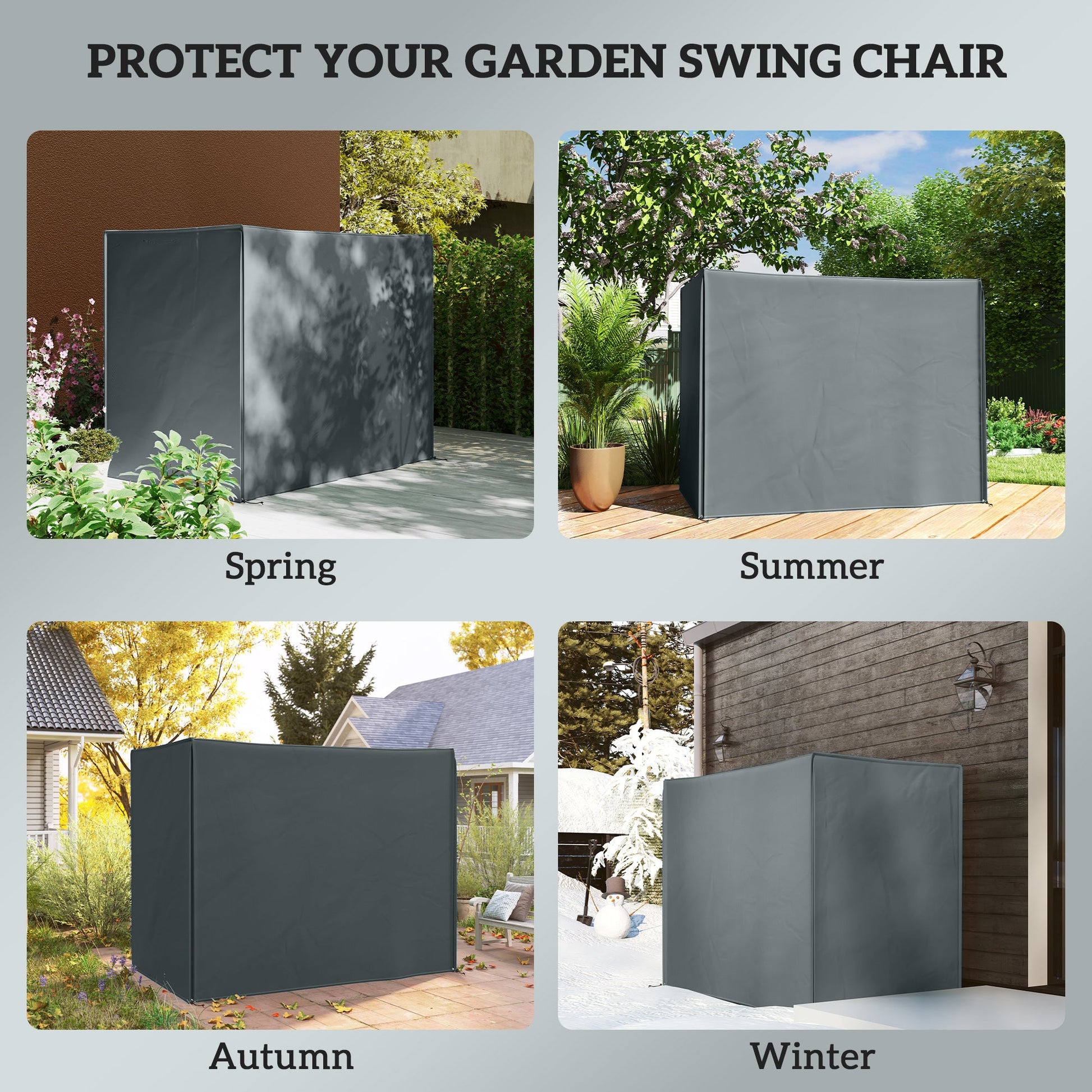 3 Seater Garden Swing Cover, Waterproof Swing Chair Cover, Windproof and Anti-UV 420D Outdoor Swing Bench Cover with Zip, 220 x 125 x 172cm, Grey