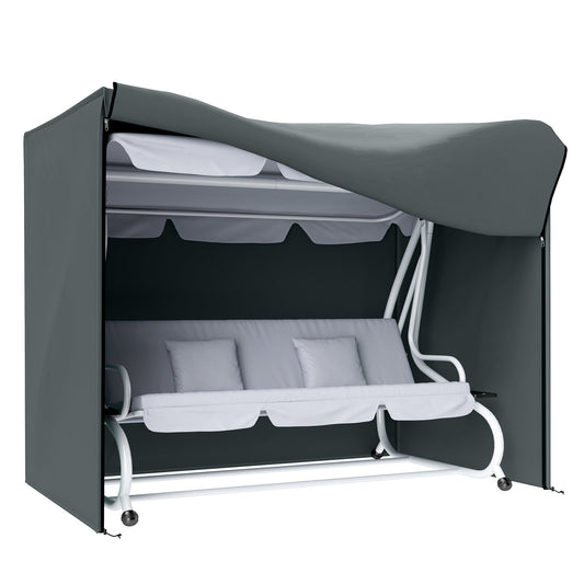 3 Seater Garden Swing Cover, Waterproof Swing Chair Cover, Windproof and Anti-UV 420D Outdoor Swing Bench Cover with Zip, 220 x 125 x 172cm, Grey