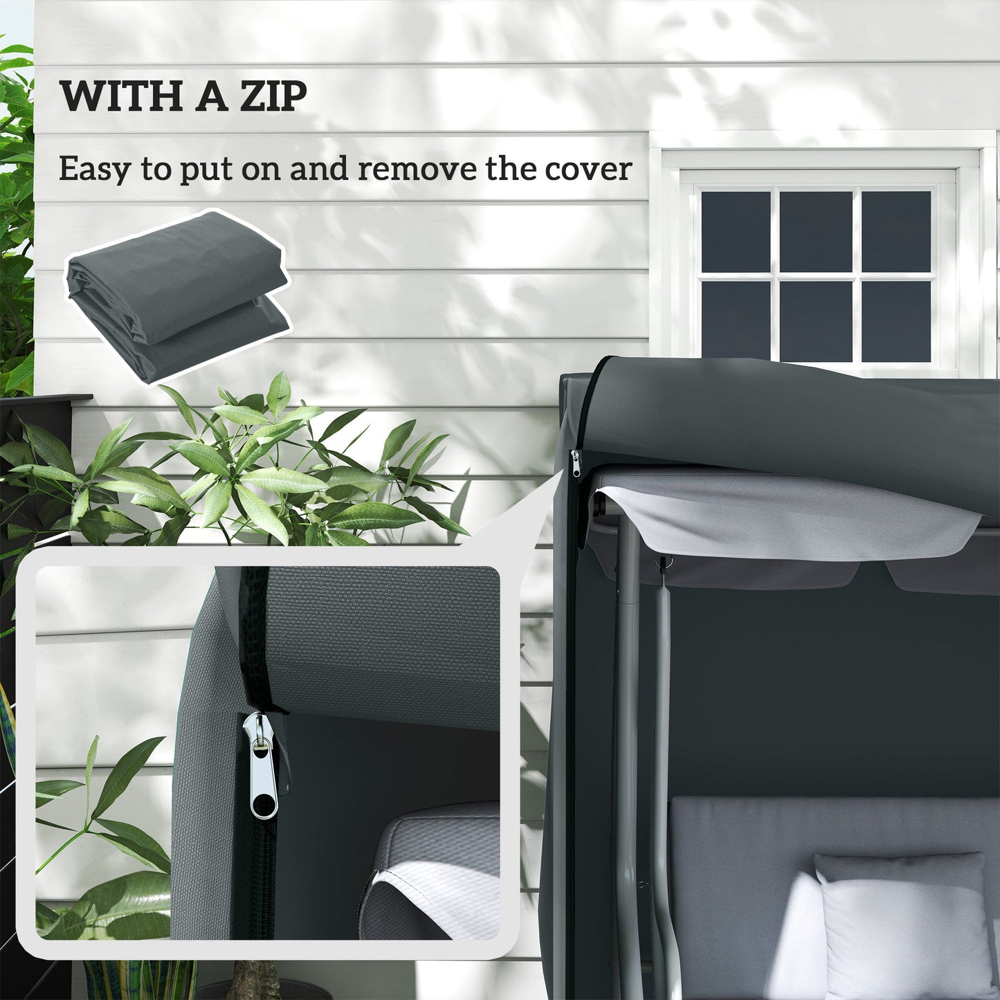 3 Seater Garden Swing Cover, Waterproof Swing Chair Cover, Windproof and Anti-UV 420D Outdoor Swing Bench Cover with Zip, 220 x 125 x 172cm, Grey
