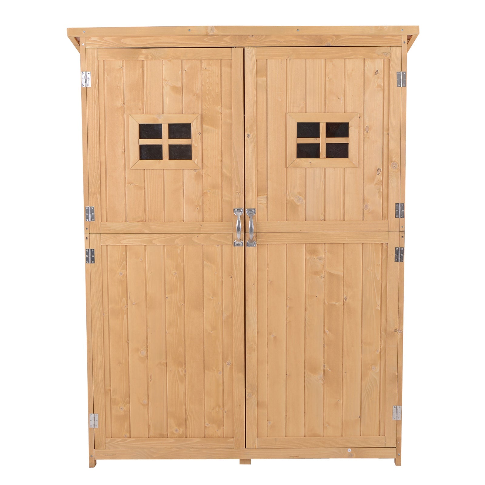 Wooden Garden Shed with Two Windows, Tool Storage Cabinet, Outdoor Double Door Organizer 127.5L x 50W x 164H cm, Natural