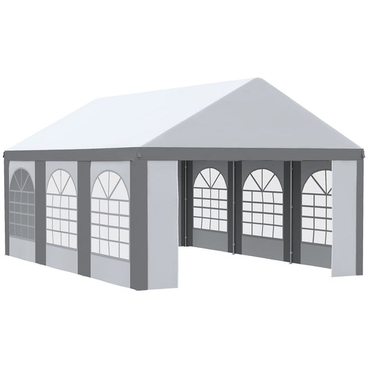 6 x 4m Galvanised Party Tent, Marquee Gazebo with Sides, Six Windows and Double Doors, for Parties, Wedding and Events