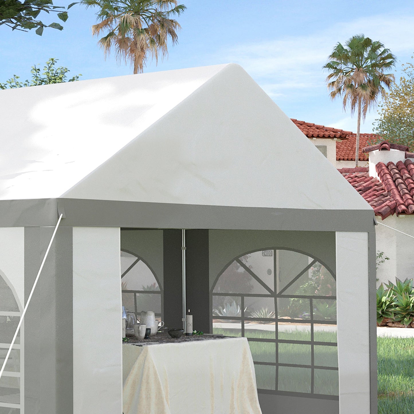 6 x 4m Galvanised Party Tent, Marquee Gazebo with Sides, Six Windows and Double Doors, for Parties, Wedding and Events