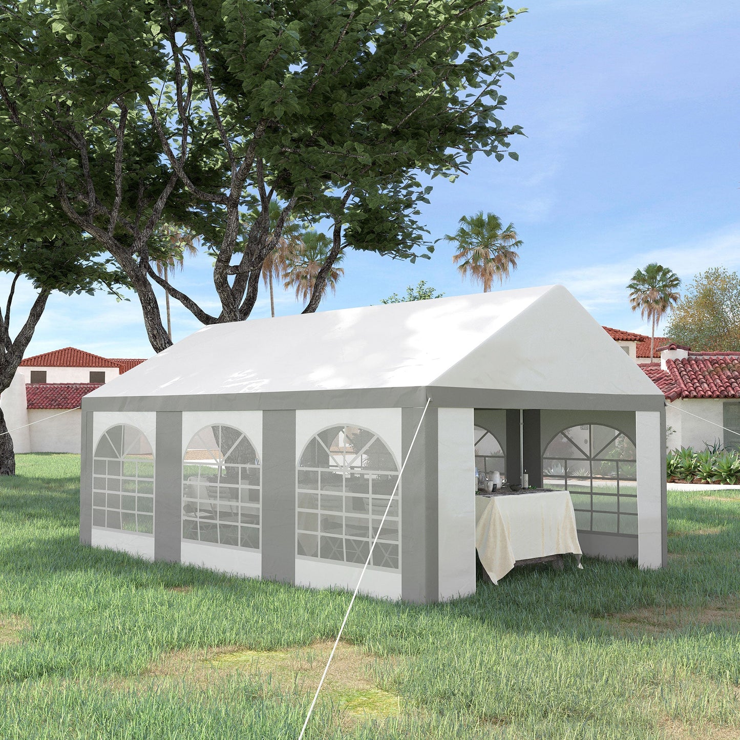 6 x 4m Galvanised Party Tent, Marquee Gazebo with Sides, Six Windows and Double Doors, for Parties, Wedding and Events