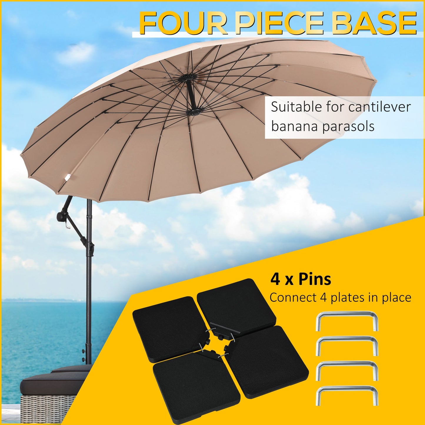Set of 4 Parasol Base Weights, Umbrella Weight Set for Banana Hanging Cantilever Umbrella, Can Be Filled with Sand or Water, Black