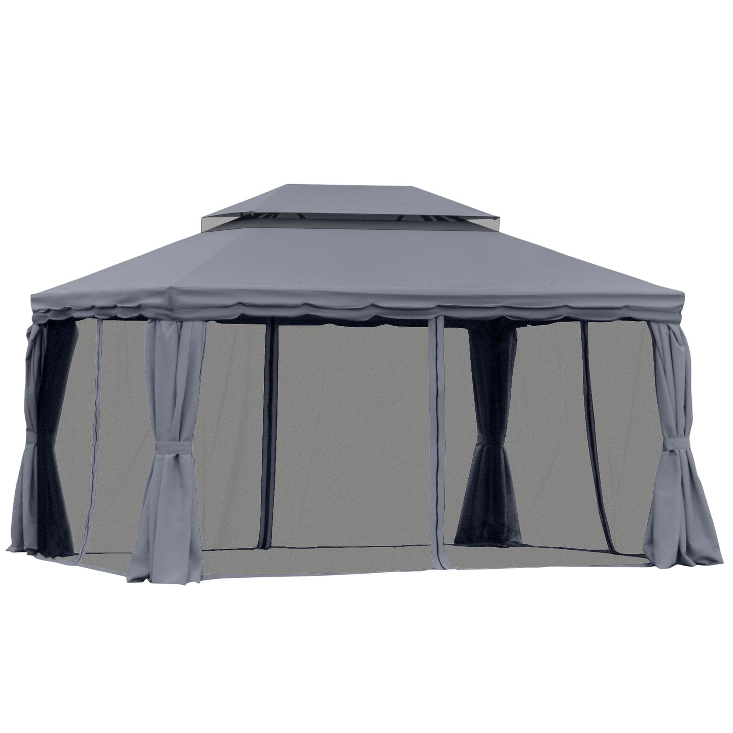 3 x 4m Aluminium Garden Gazebo, Marquee Canopy Shelter Pavilion Party Tent with Nets and Curtains for Garden and Deck, Dark Grey