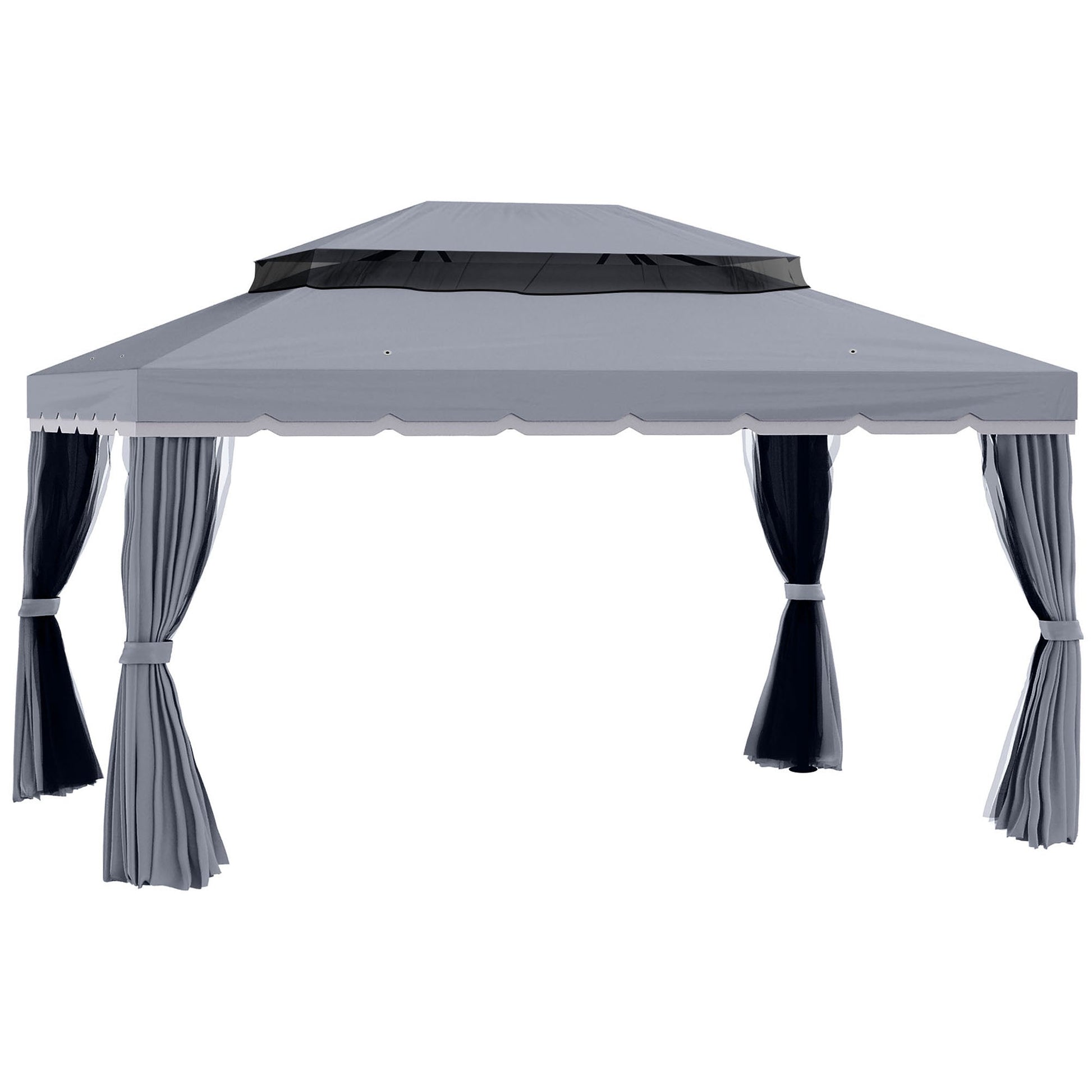3 x 4m Aluminium Garden Gazebo, Marquee Canopy Shelter Pavilion Party Tent with Nets and Curtains for Garden and Deck, Dark Grey