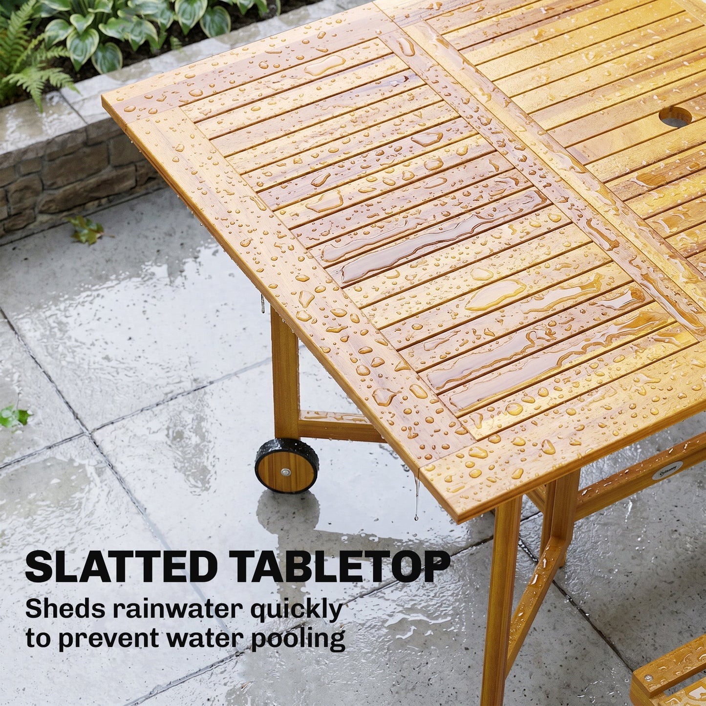 7 Pieces Garden Dining Set, Extending Dining Table and 6 Folding Chairs with Umbrella Hole, Garden Furniture Set with FSC-Certified Acacia Wood for Patio, Natural Wood