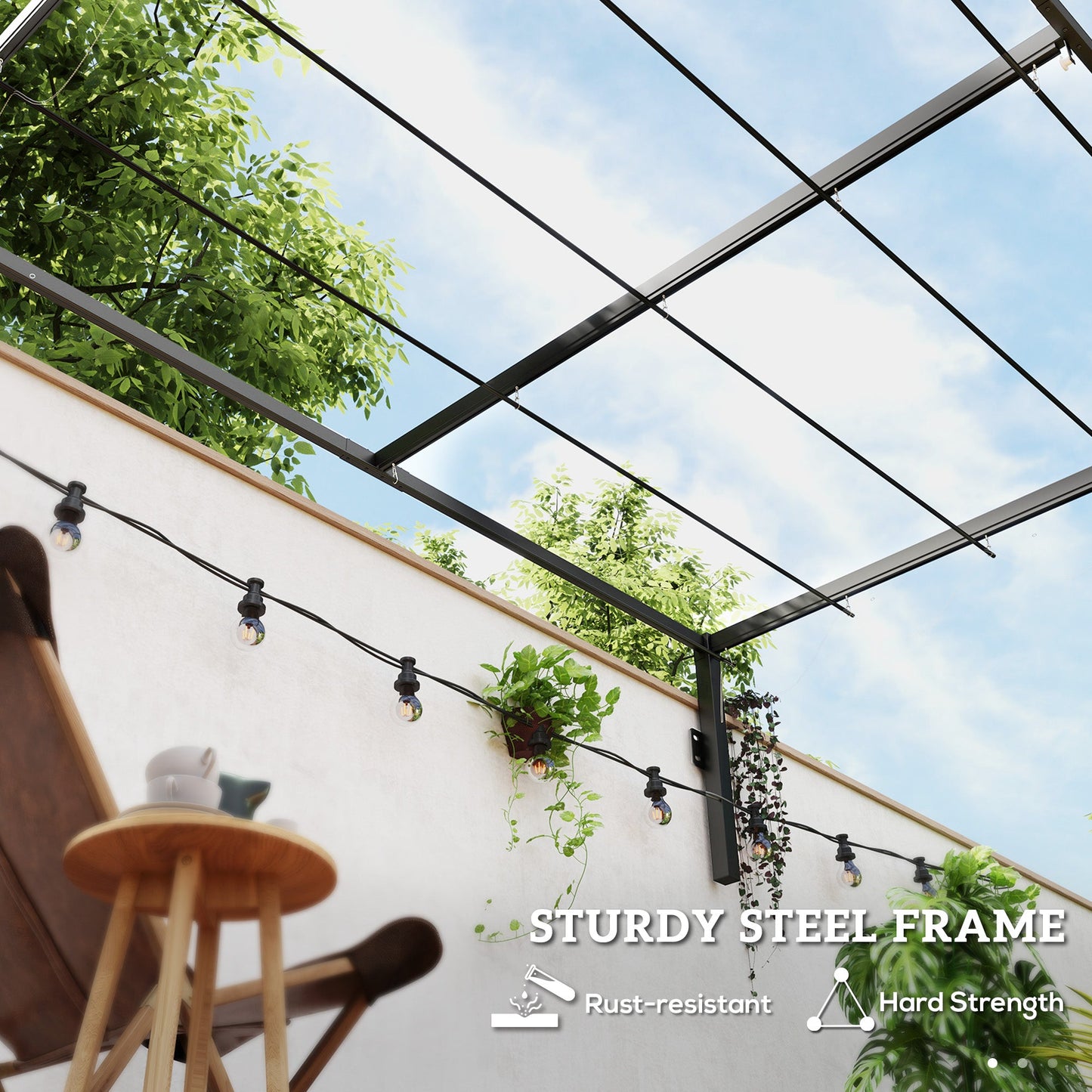 2 x 3(m) Lean To Pergola with Retractable Roof, Wall Mounted Garden Gazebo Outdoor Sun Shade Shelter for Patio, Khaki
