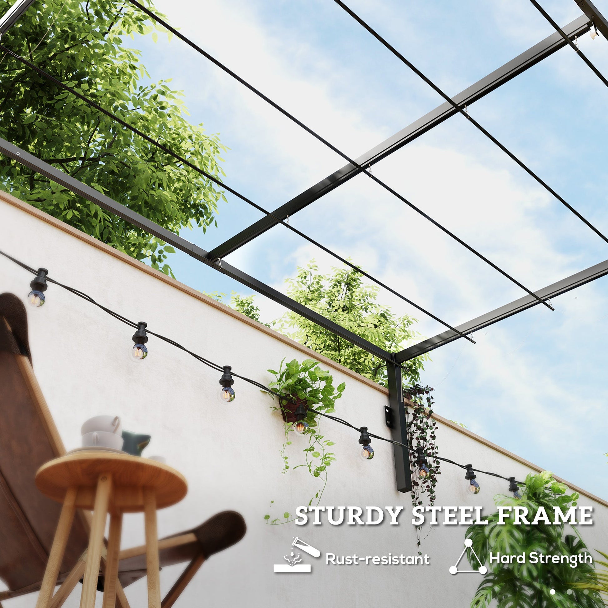 2 x 3(m) Lean To Pergola with Retractable Roof, Wall Mounted Garden Gazebo Outdoor Sun Shade Shelter for Patio, Khaki