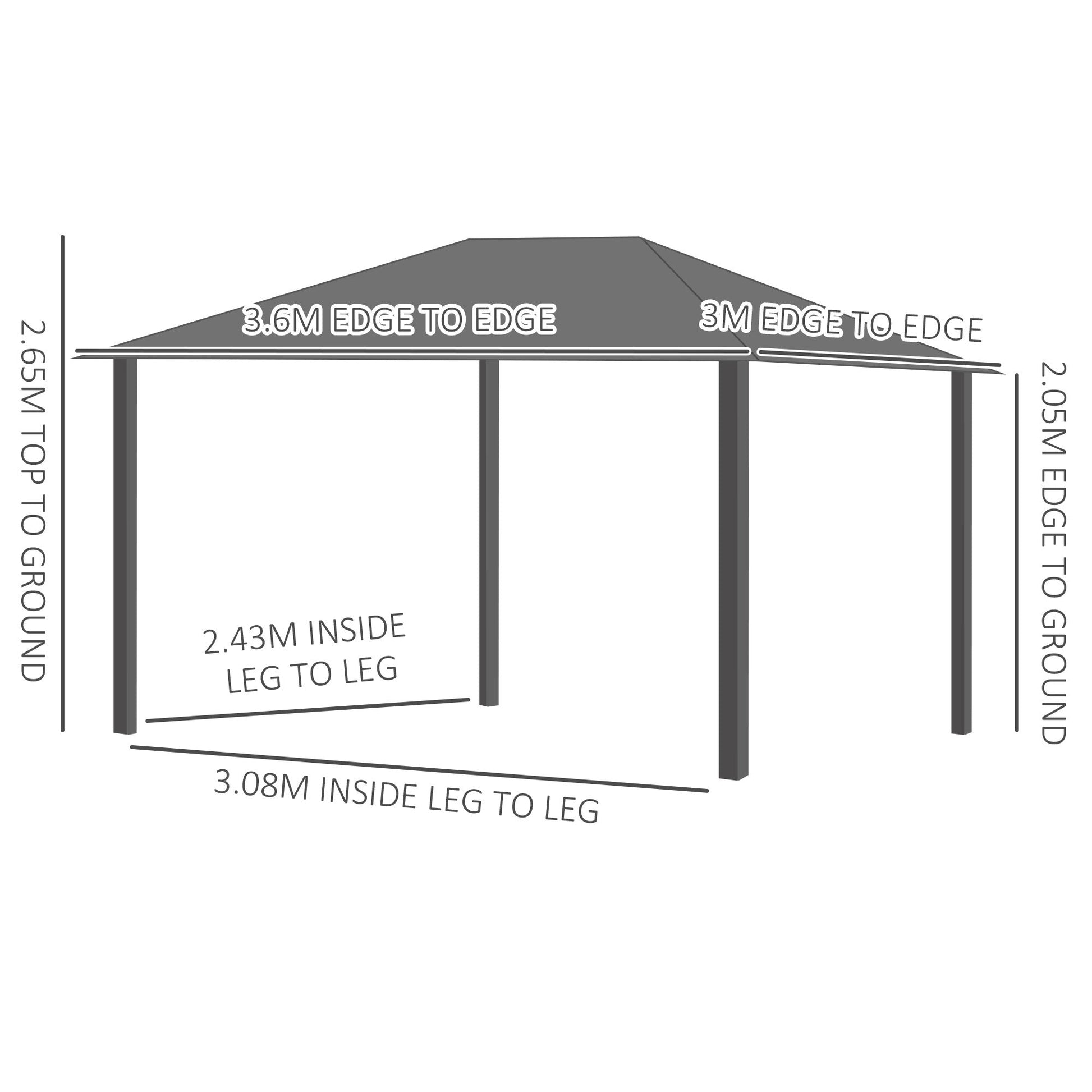 3 x 3.6m Hardtop Gazebo Canopy with Polycarbonate Roof, Aluminium Frame, Permanent Pavilion Garden Gazebo with Netting and Curtains for Patio, Deck, Dark Grey