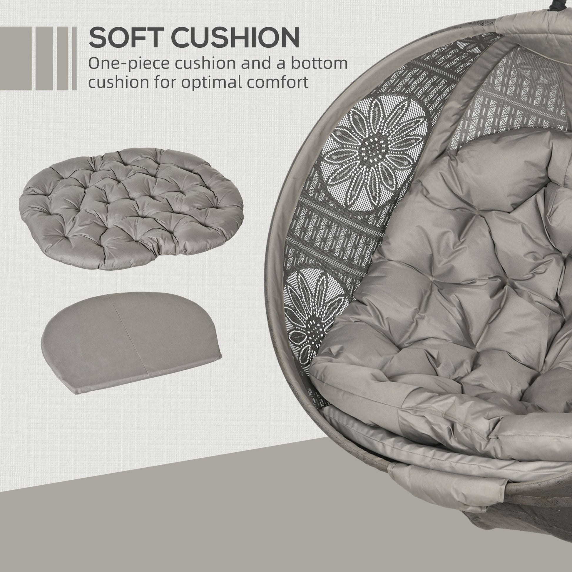 Outdoor Hanging Chair, Swing Chair with Metal Stand, Thick Padded Cushion, Foldable Basket and Side Pocket, for Indoor and Outdoor, Sand