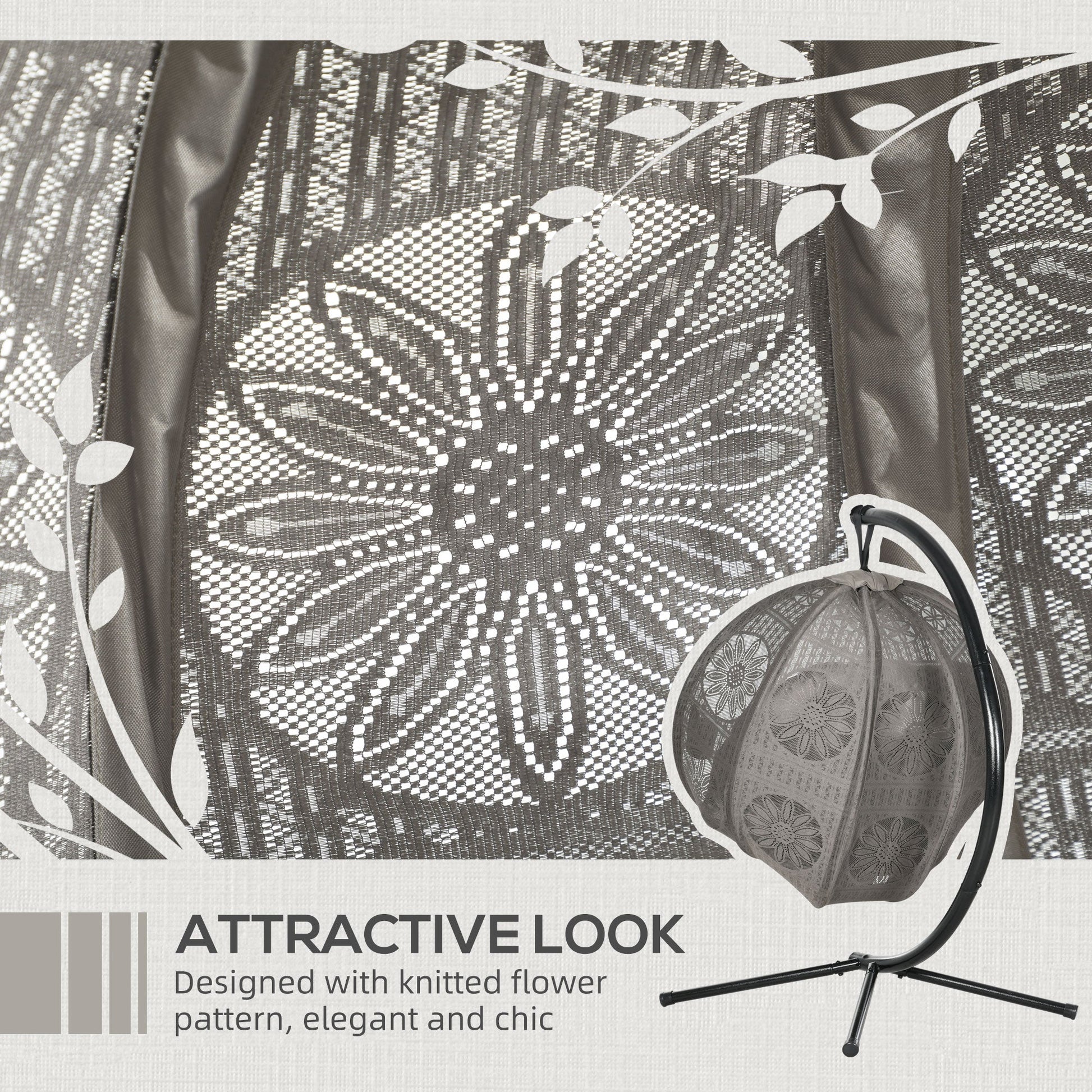 Outdoor Hanging Chair, Swing Chair with Metal Stand, Thick Padded Cushion, Foldable Basket and Side Pocket, for Indoor and Outdoor, Sand