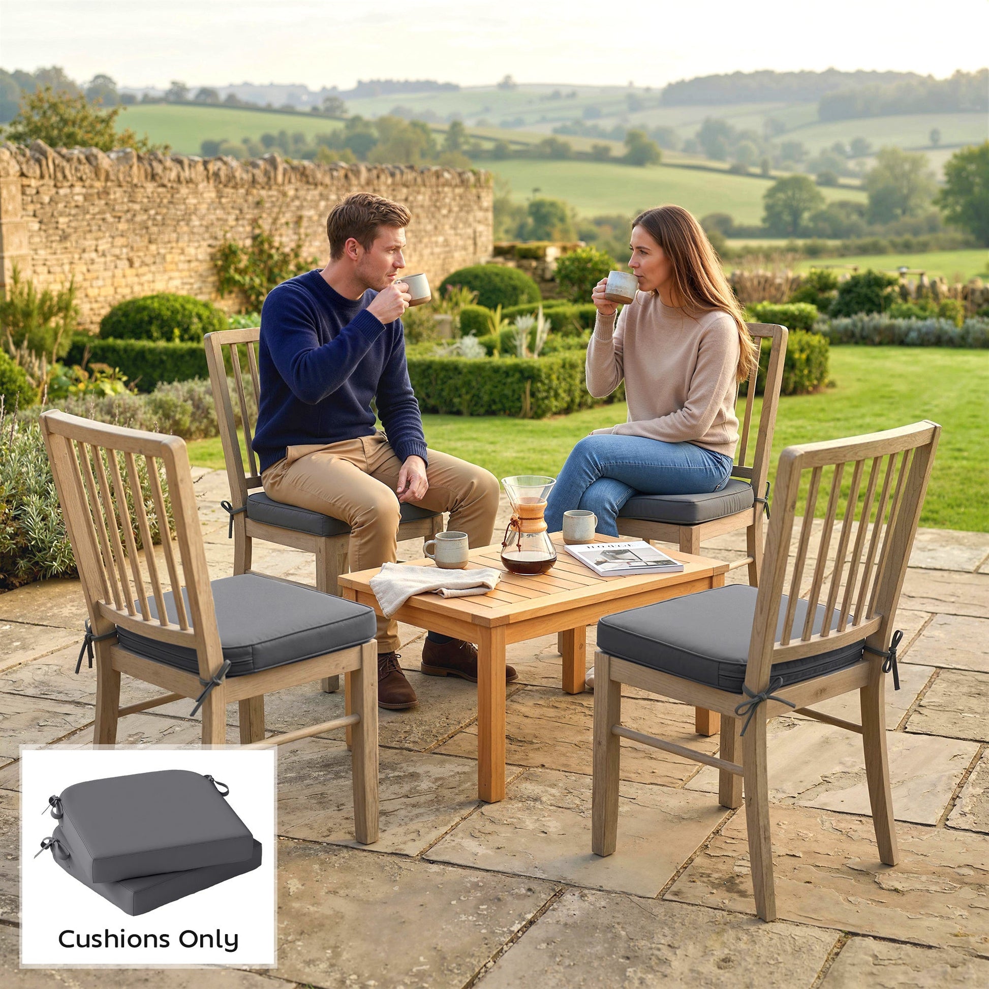 Outdoor Chair Seat Cushions Set of 2, Garden Chair Cushions with 7cm Thick Foam & Ties, Water Repellent and UV Resistant Covers for Patio Furniture 40x40cm, Dark Grey