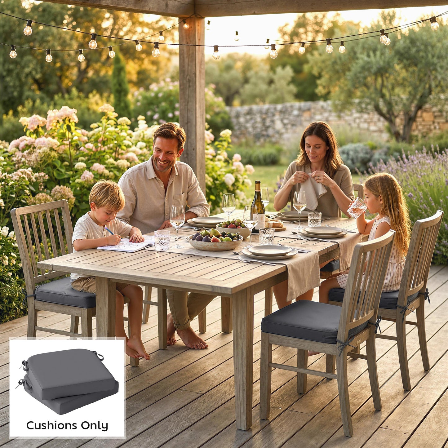 Outdoor Chair Seat Cushions Set of 2, Garden Chair Cushions with 7cm Thick Foam & Ties, Water Repellent and UV Resistant Covers for Patio Furniture 40x40cm, Dark Grey