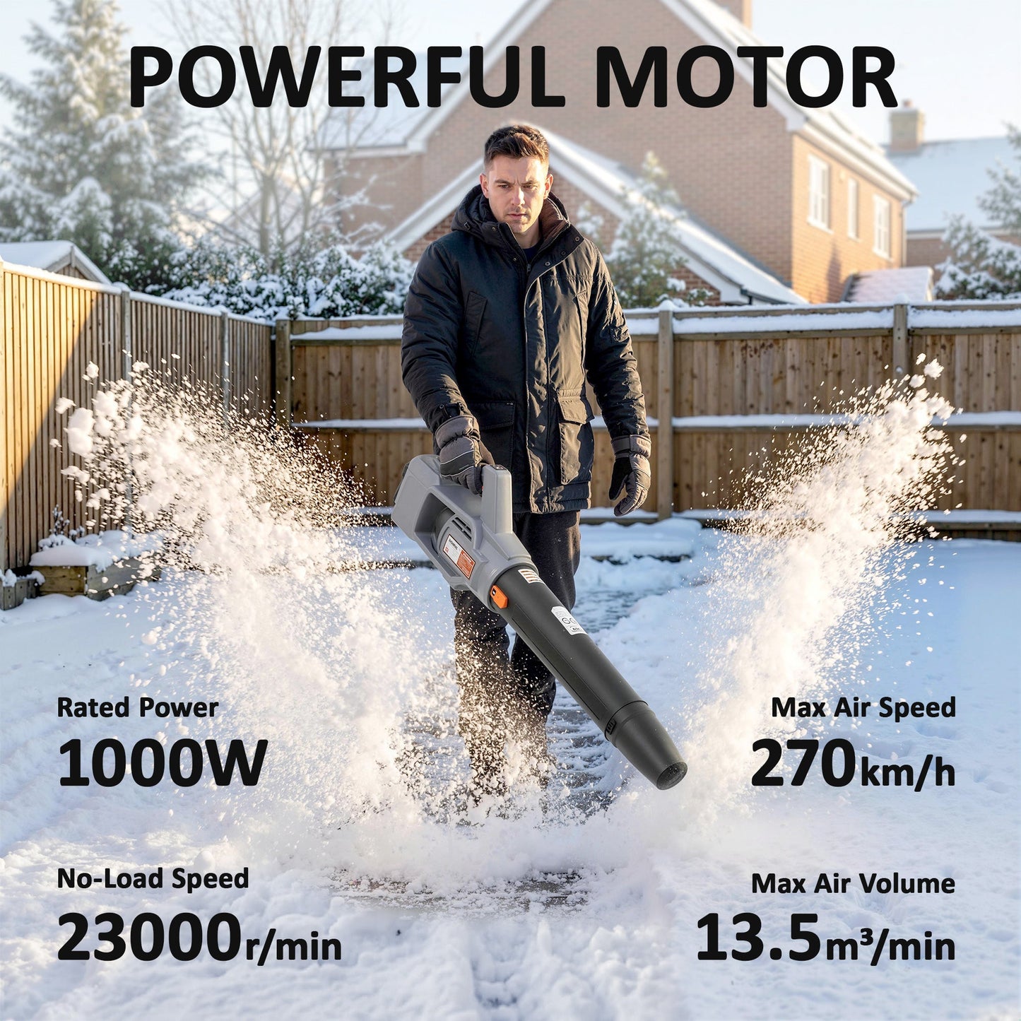 Leaf Blower Cordless with 2 x 4000mAh Batteries & Charger, 36V Lightweight Garden Blower with 1000W Brushless Motor, Turbo Boost and 3 Speed Levels for Leaves, Snow, Dust, Debris Removal