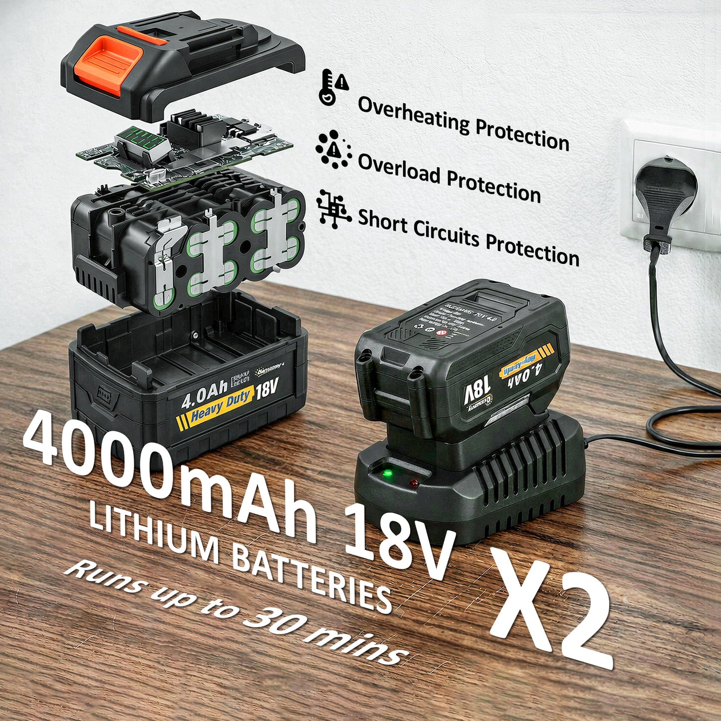 Leaf Blower Cordless with 2 x 4000mAh Batteries & Charger, 36V Lightweight Garden Blower with 1000W Brushless Motor, Turbo Boost and 3 Speed Levels for Leaves, Snow, Dust, Debris Removal