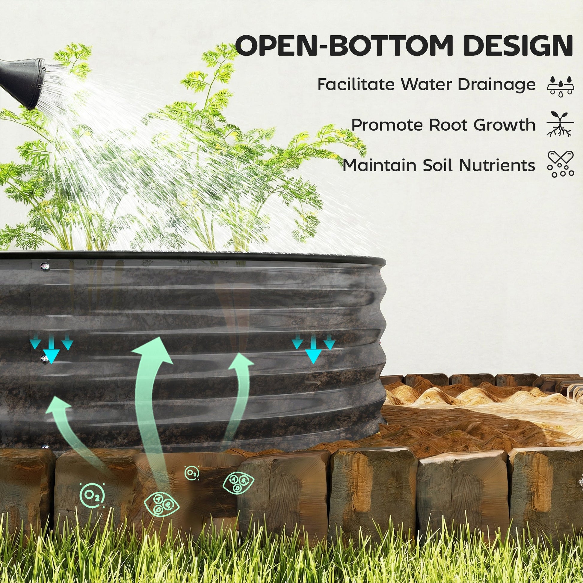 Galvanised Raised Beds for Garden, Metal Elevated Planter Box with Safety Edging, Easy DIY for Growing Flowers, Herbs, Succulents, 180 x 90 x 30cm, Dark Grey