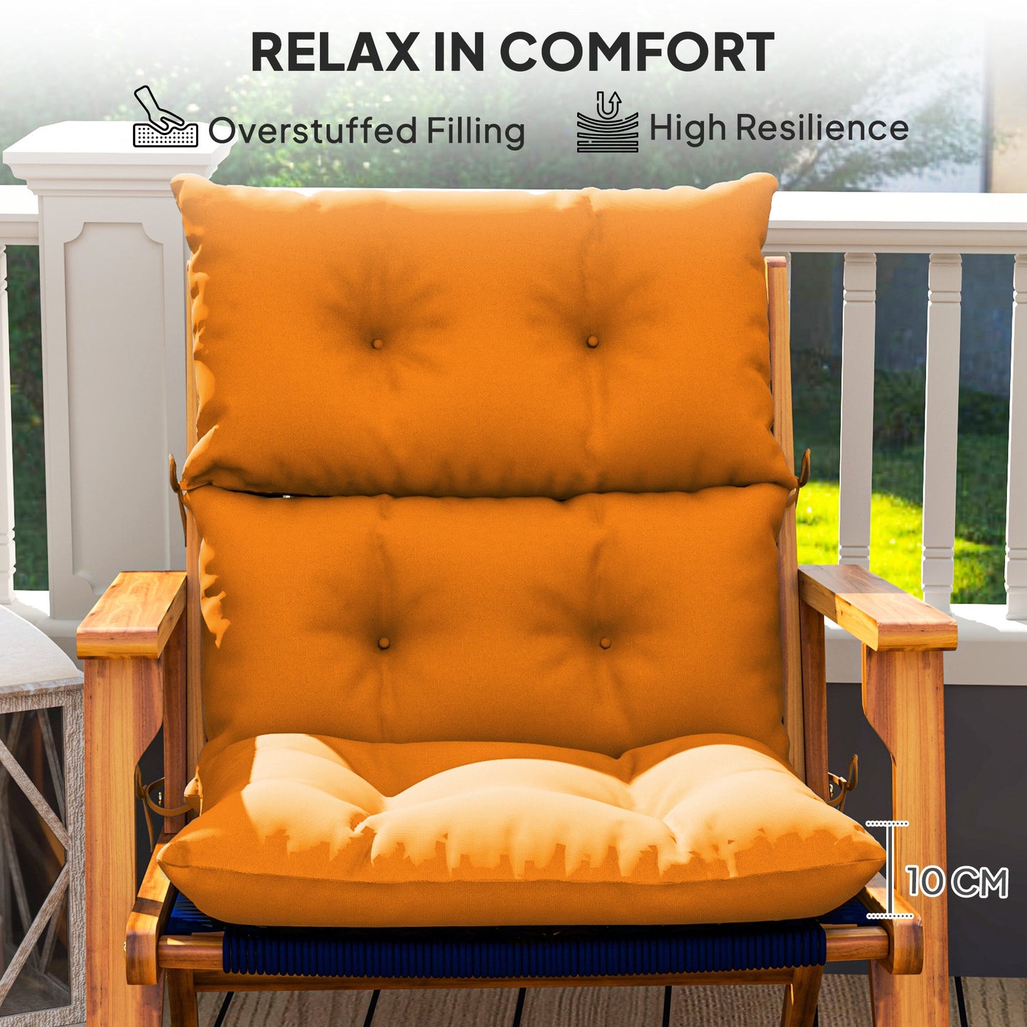 Tufted Adirondack Chair Cushion, Thick Garden Seat Cushion Pad with Backrest, Rocking Chair Cushion with Ties for Outdoor and Indoor Use, Orange