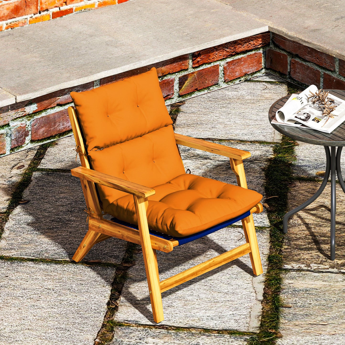 Tufted Adirondack Chair Cushion, Thick Garden Seat Cushion Pad with Backrest, Rocking Chair Cushion with Ties for Outdoor and Indoor Use, Orange