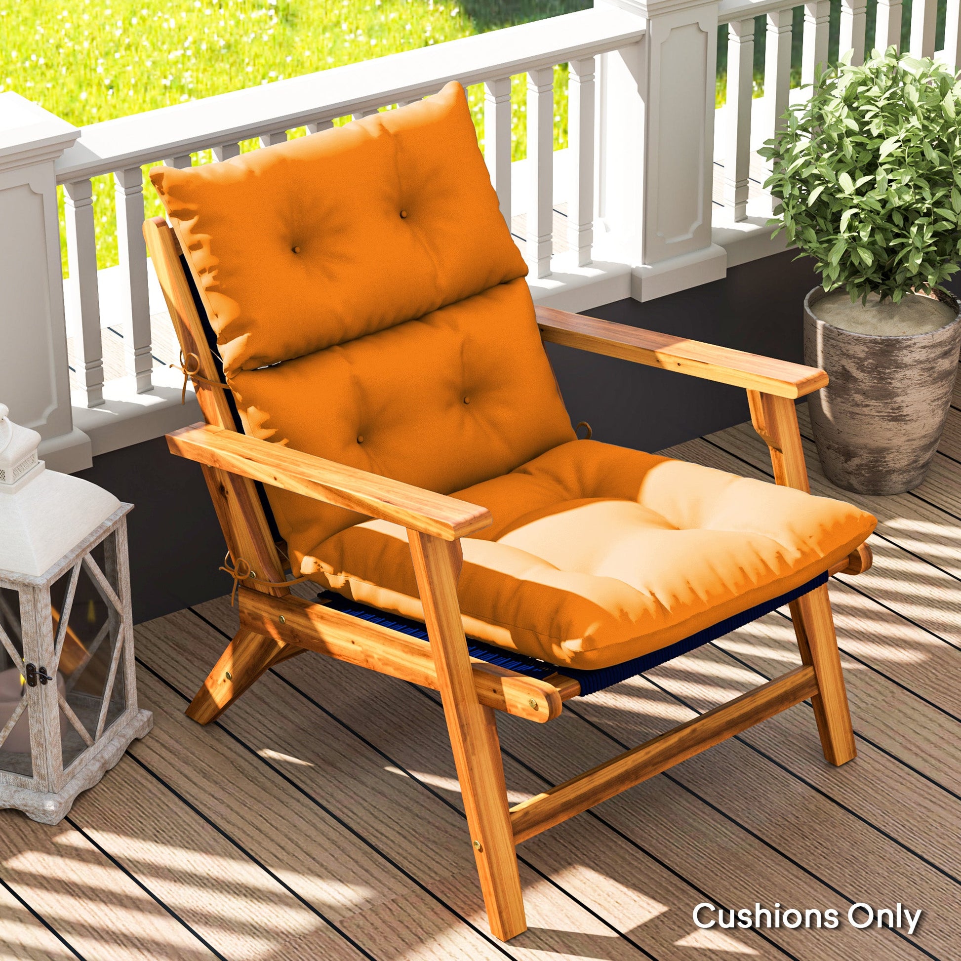 Tufted Adirondack Chair Cushion, Thick Garden Seat Cushion Pad with Backrest, Rocking Chair Cushion with Ties for Outdoor and Indoor Use, Orange