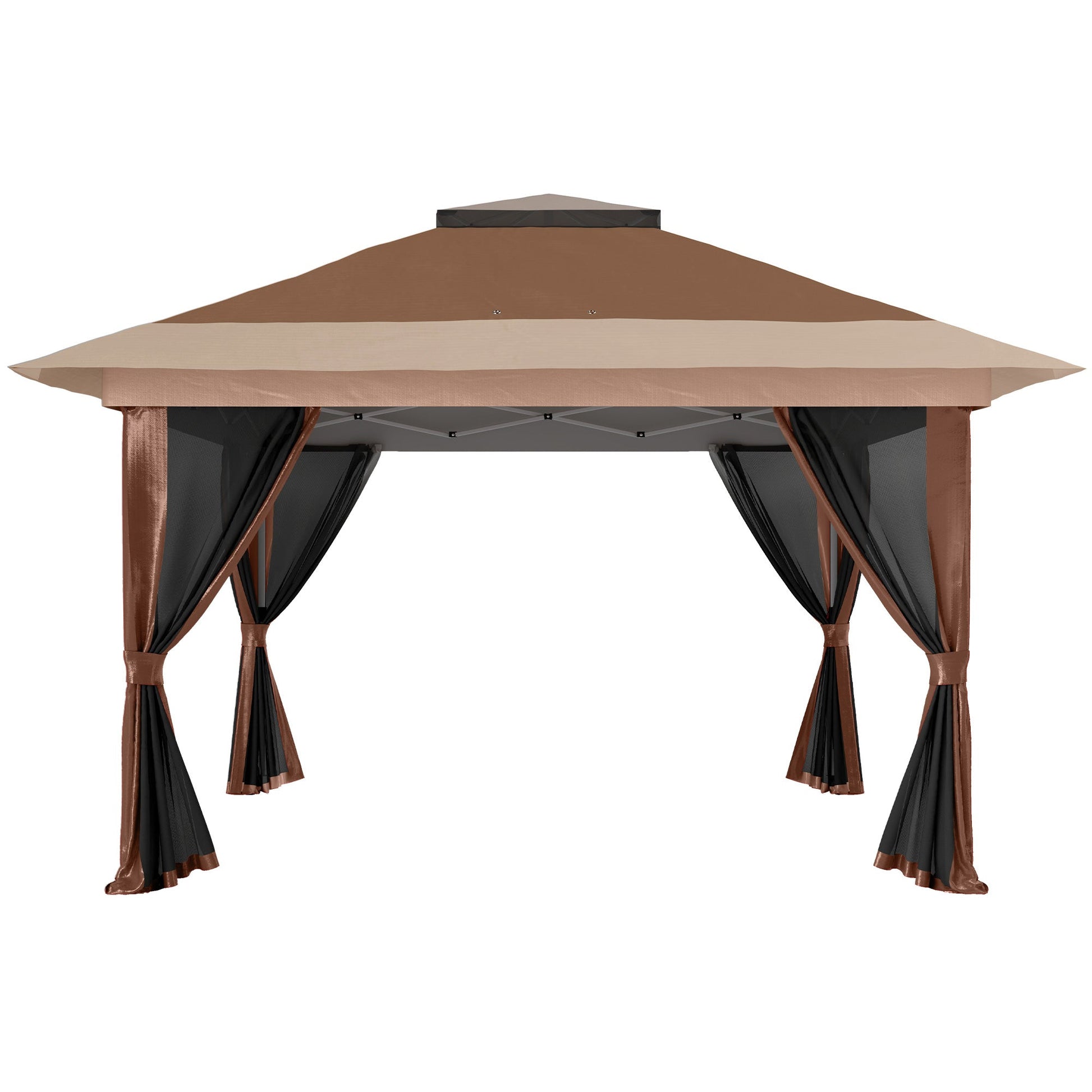 3.6 x 3.6m Pop Up Gazebo with Mesh Sides, UPF50+ Height Adjustable Party Tent Instant Event Shelter with Wheeled Carry Bag and Sand Bags for Garden, Patio, Brown