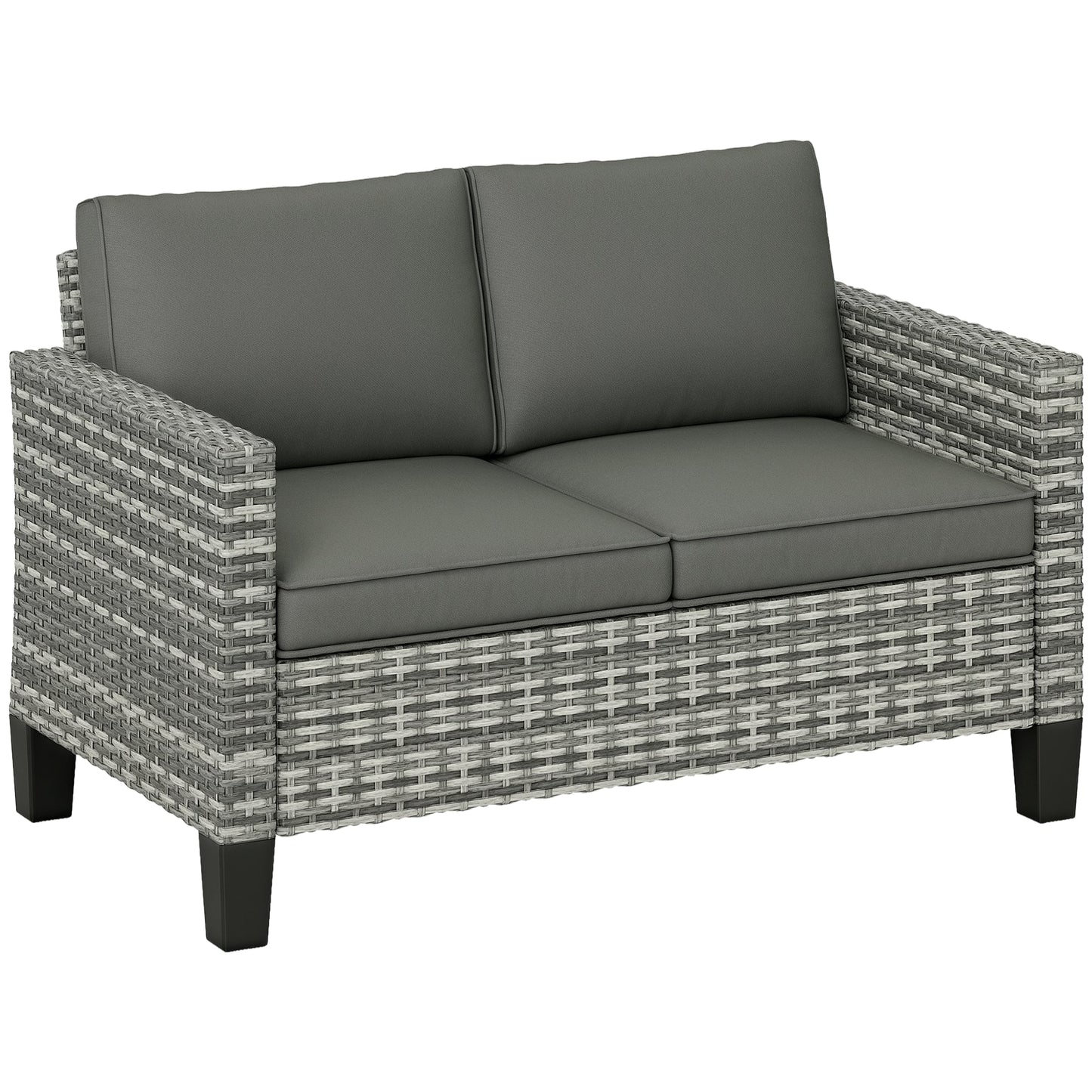 2 Seater Rattan Sofa with Cushions, Wicker Garden Loveseat with Armrests, Outdoor Garden Sofa Couch with Steel Frame for Balcony, Porch, Light Grey