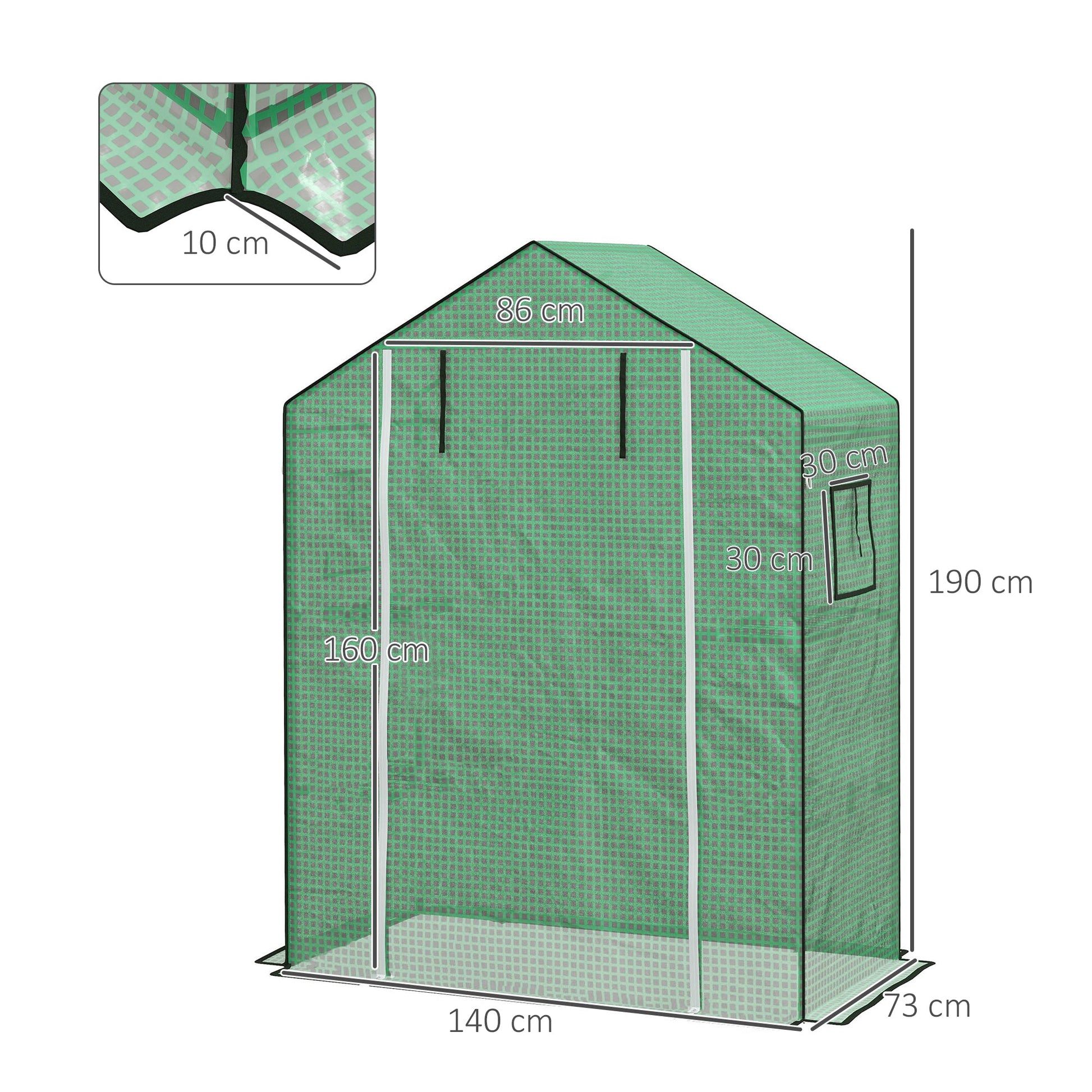 Walk-in Greenhouse Cover Replacement with Roll-up Door and Mesh Windows, Reinforced PE Hot House Cover, COVER ONLY, 140 x 73 x 190cm, Green