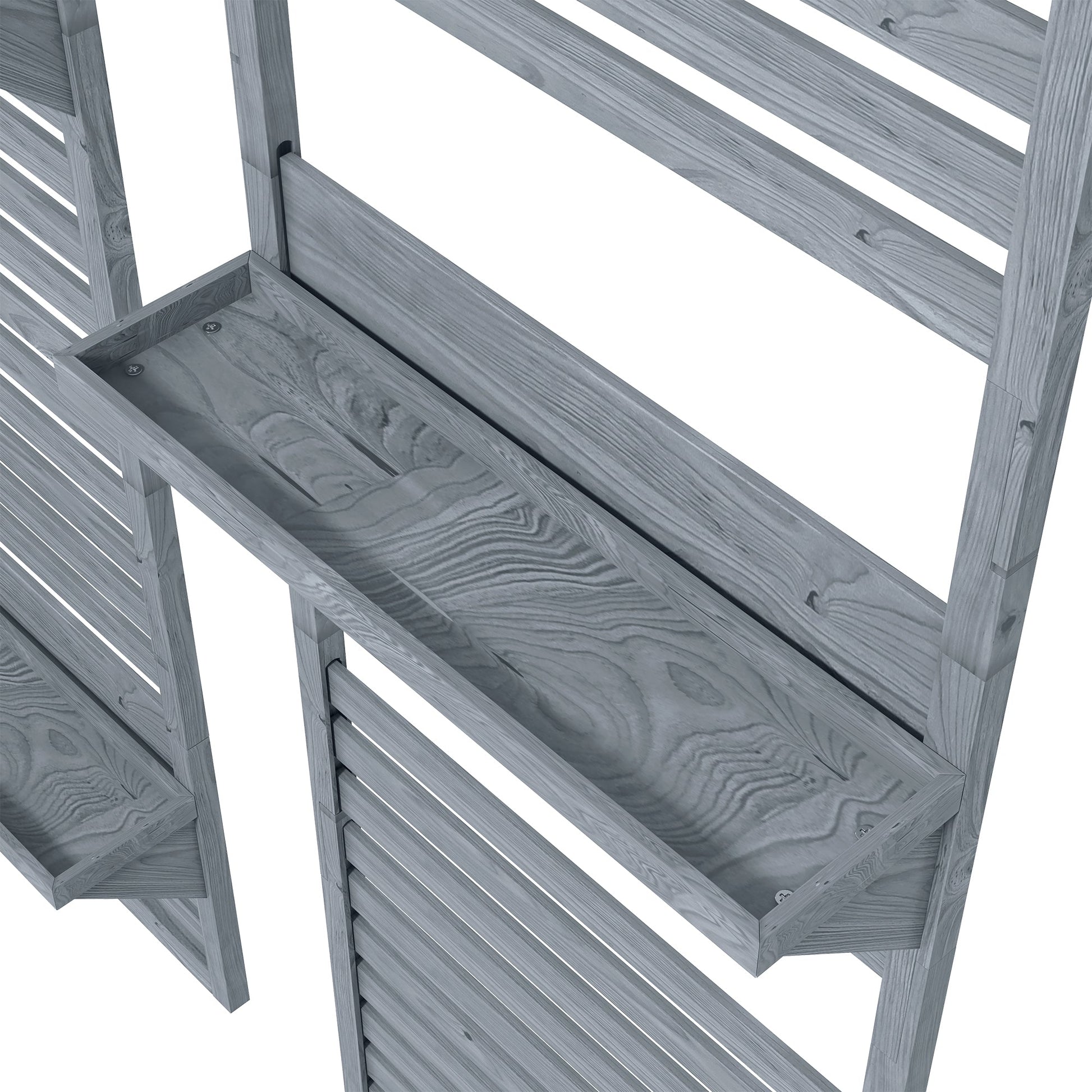 2-pieces Outdoor Plant Stands with Hanging Planter Shelves and Slatted Trellis for Climbing Plants, 170cm Wall Mount Wooden Plant Rack for Patio, Balcony, Porch, Grey