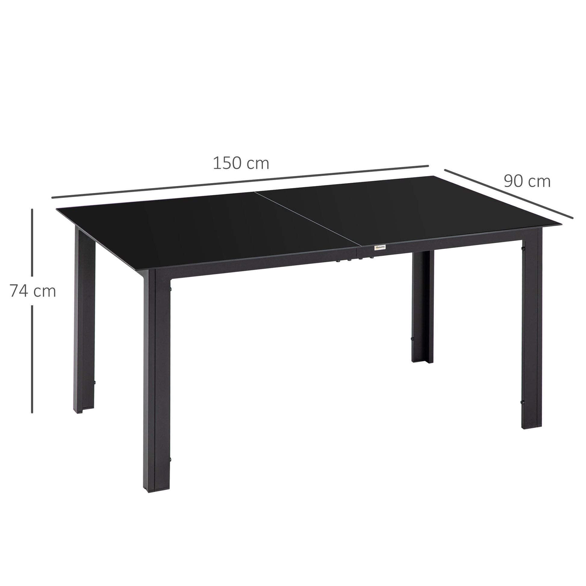 Outdoor Dining Table for 6, Aluminium Rectangular Garden Table with Tempered Glass Tabletop for Yard, Deck, Patio, 150 x 90 x 74 cm, Black