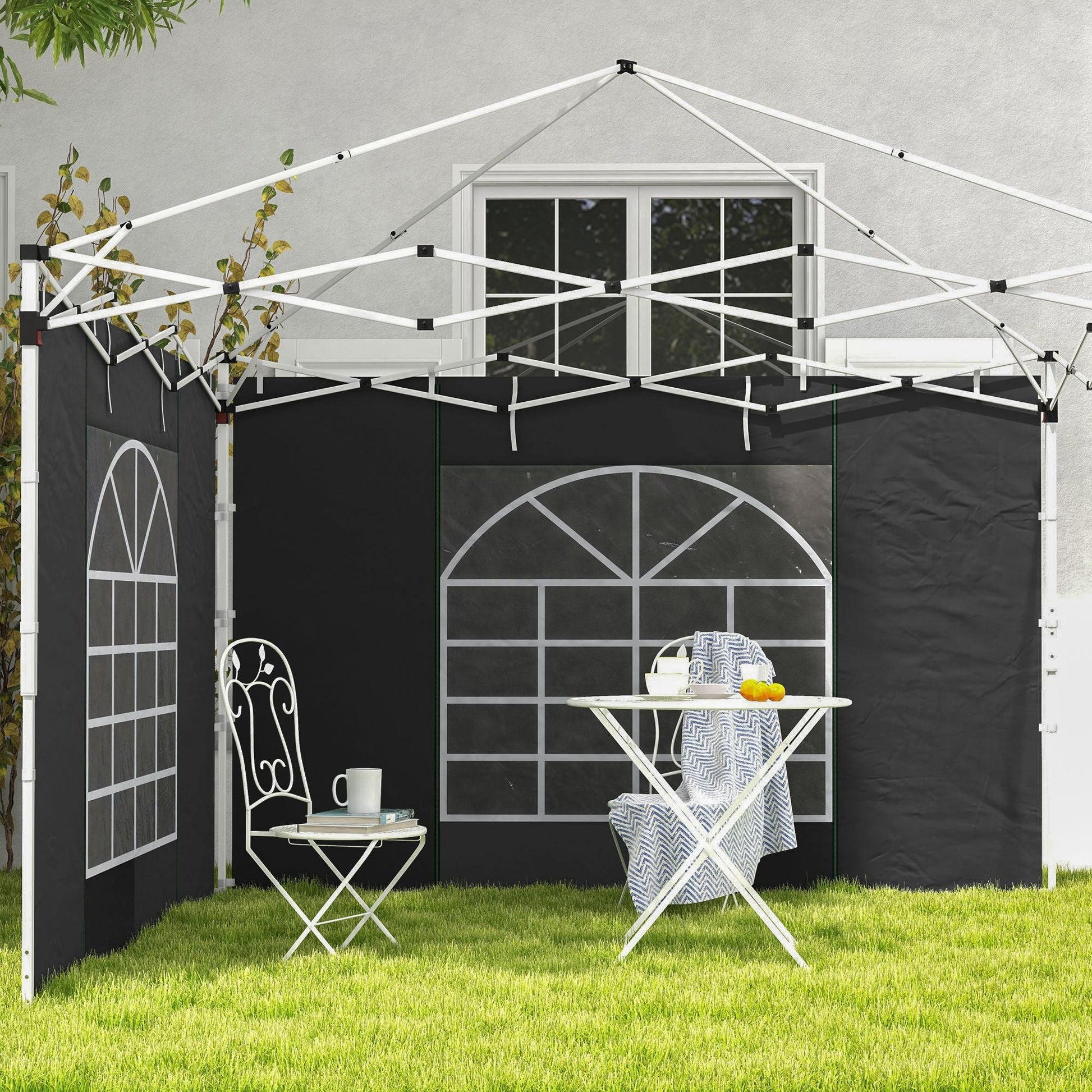 Gazebo Side Panels with Windows and Doors, for 3x3(m) or 3x6m Pop Up Gazebo, 2 Pack Sides Replacement, Black
