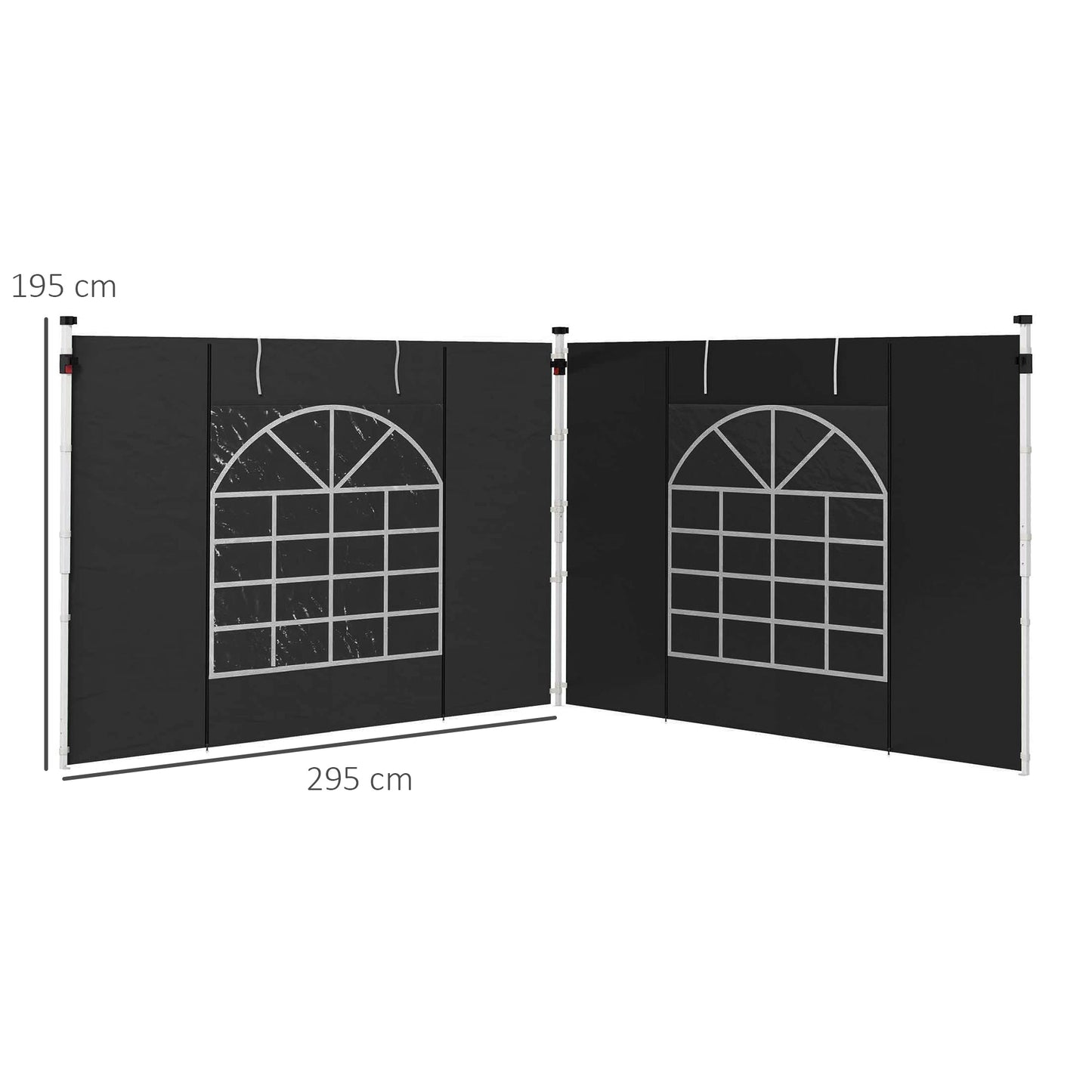 Gazebo Side Panels with Windows and Doors, for 3x3(m) or 3x6m Pop Up Gazebo, 2 Pack Sides Replacement, Black