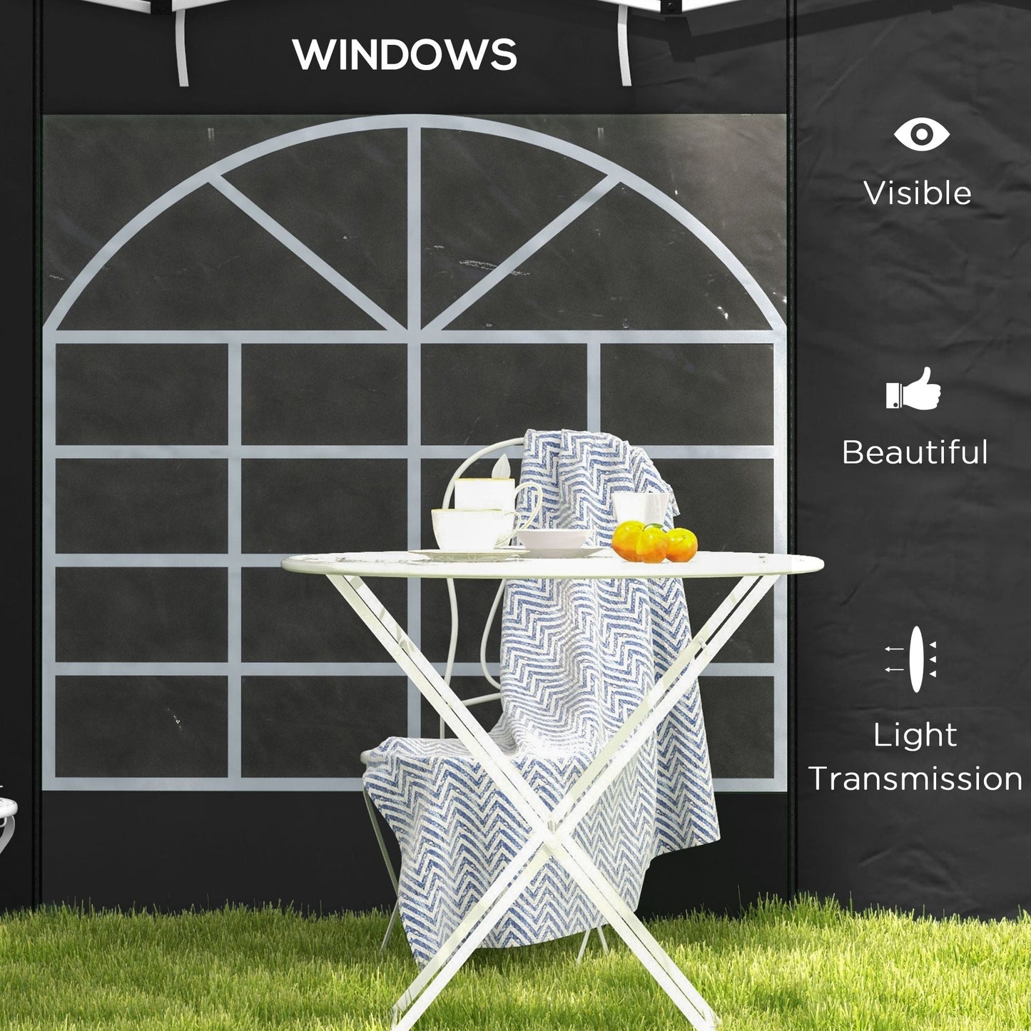 Gazebo Side Panels with Windows and Doors, for 3x3(m) or 3x6m Pop Up Gazebo, 2 Pack Sides Replacement, Black