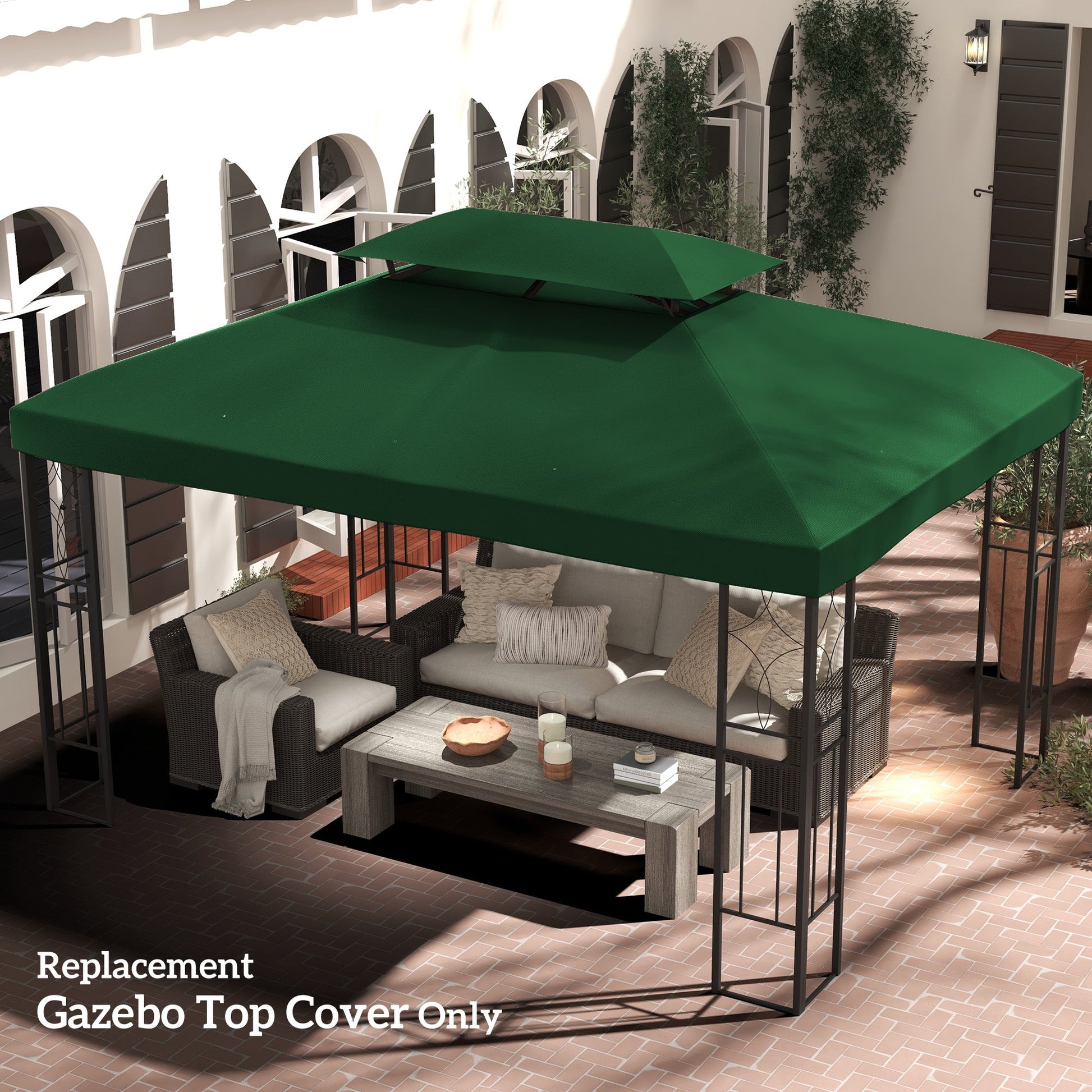 3x4m Gazebo Canopy Replacement Cover, 2 Tier Top Roof UV Cover Garden Patio Outdoor Sun Awning Shelters, Green (TOP COVER ONLY)