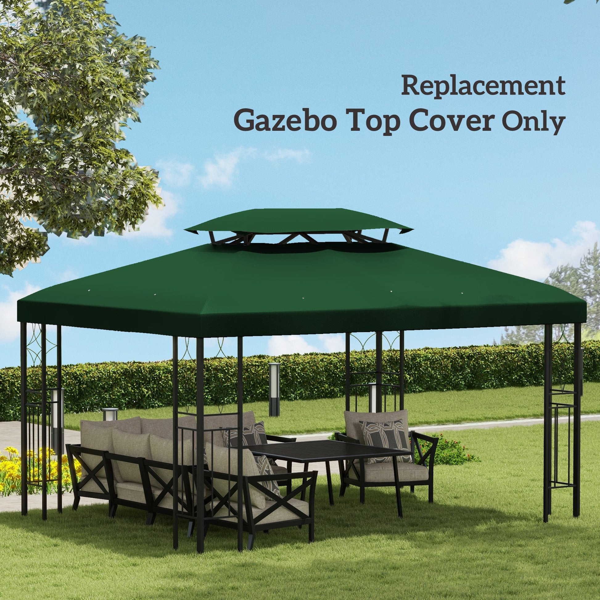 3x4m Gazebo Canopy Replacement Cover, 2 Tier Top Roof UV Cover Garden Patio Outdoor Sun Awning Shelters, Green (TOP COVER ONLY)