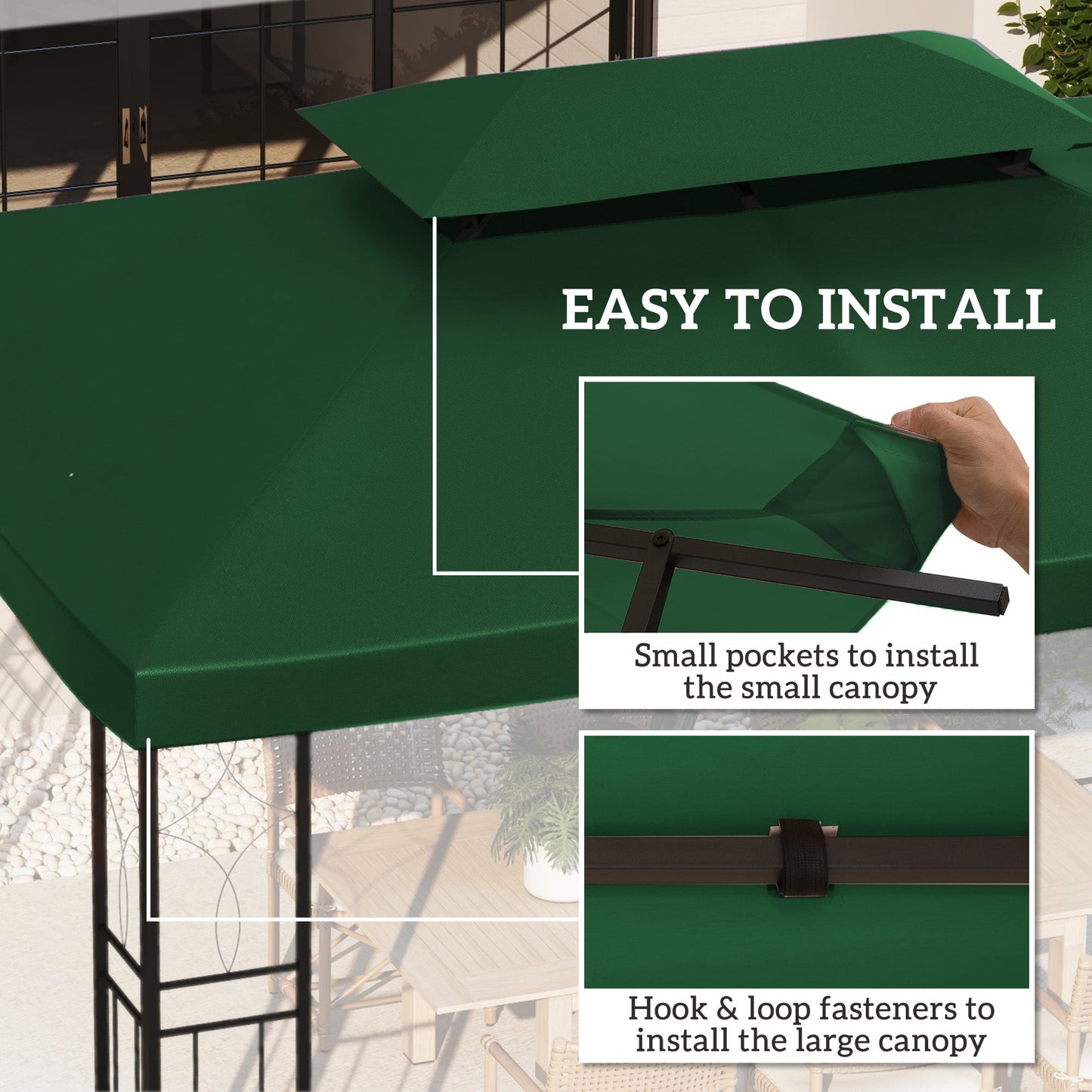 3x4m Gazebo Canopy Replacement Cover, 2 Tier Top Roof UV Cover Garden Patio Outdoor Sun Awning Shelters, Green (TOP COVER ONLY)