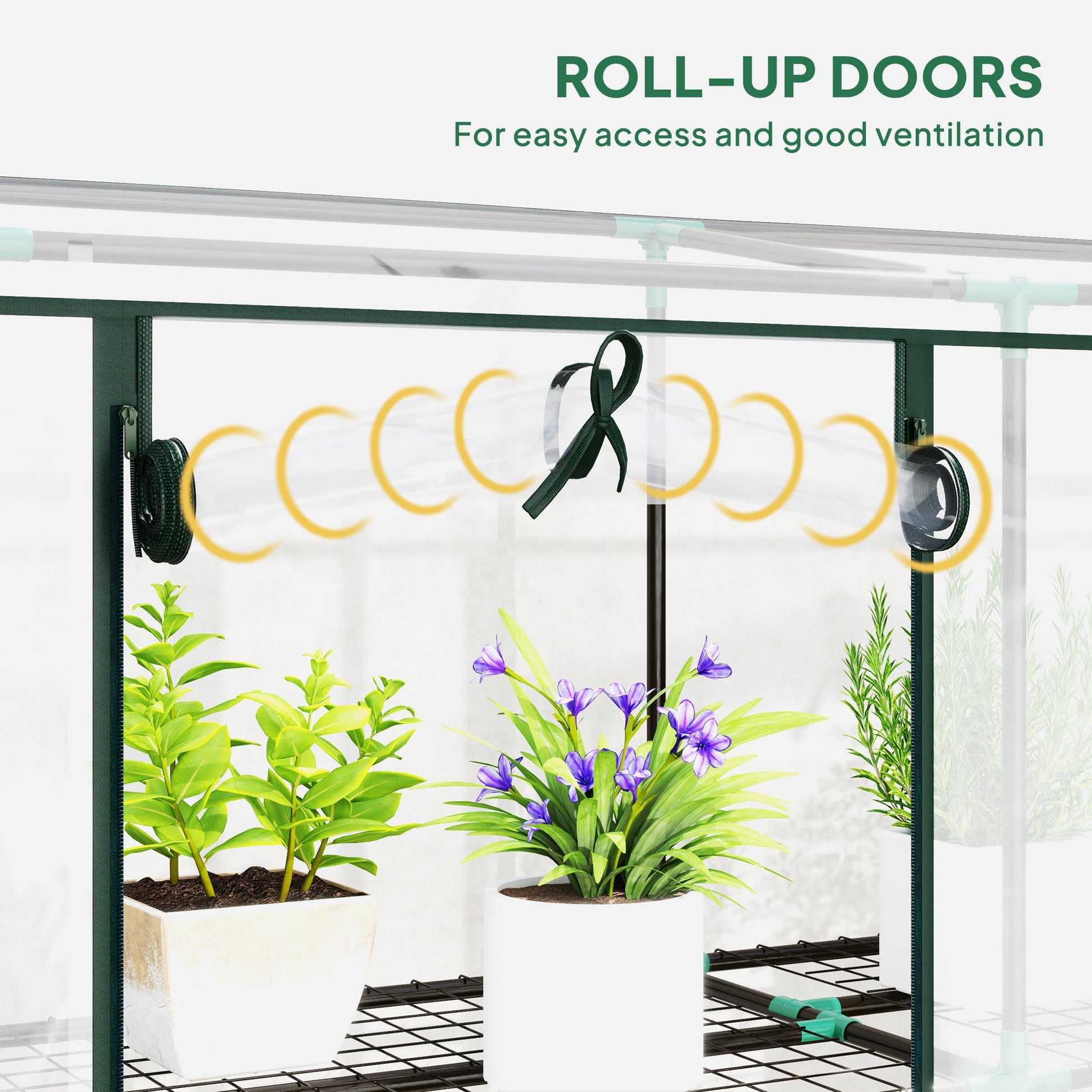 3 Tier Lean-to Mini Greenhouse with Reinforced Plastic Cover, Portable Indoor Outdoor Green House with 3 Roll-up Doors and 9 Wire Shelves, 151H x 215W x 46Dcm, Clear