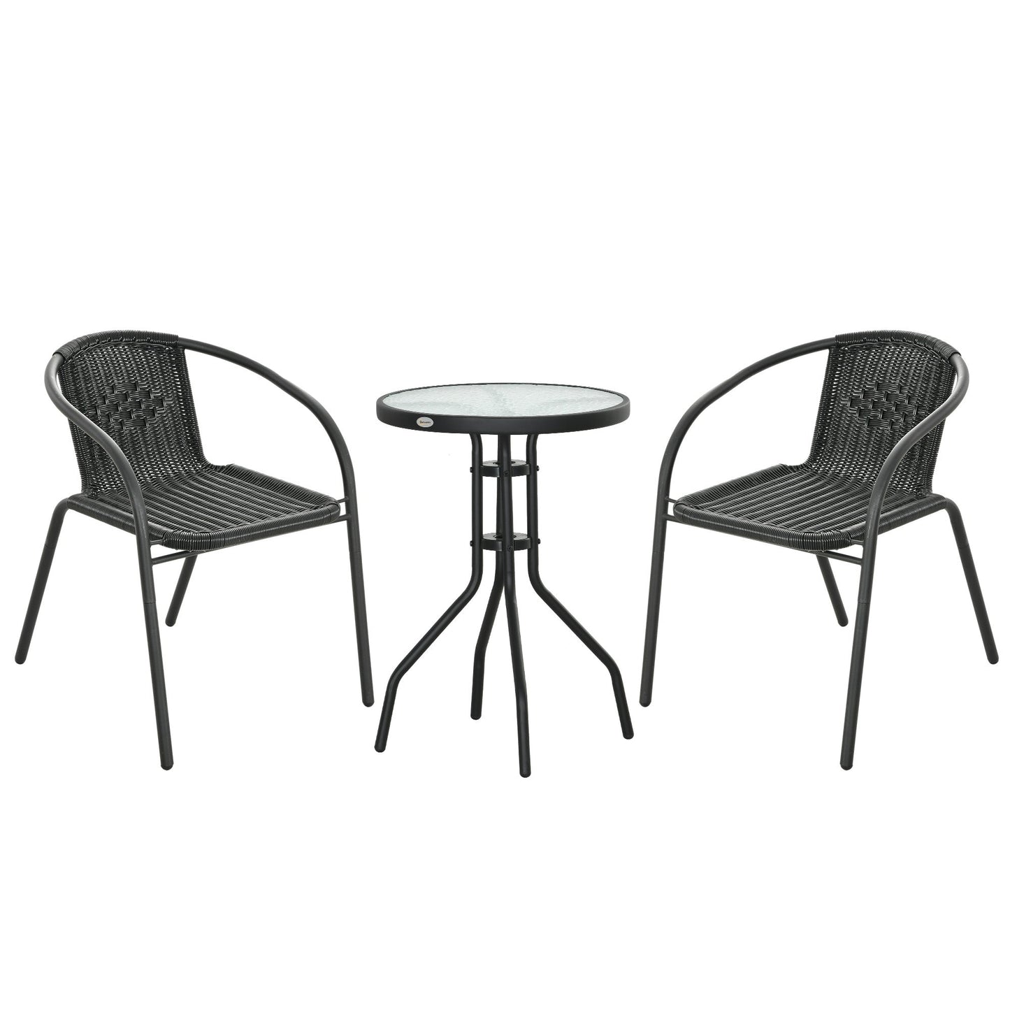 3 Pieces Rattan Bistro Set, 2 Seater Garden Furniture Set with Coffee Table and Stackable Chairs, Wicker Outdoor Table and Chairs for Garden, Porch, Balcony, Black