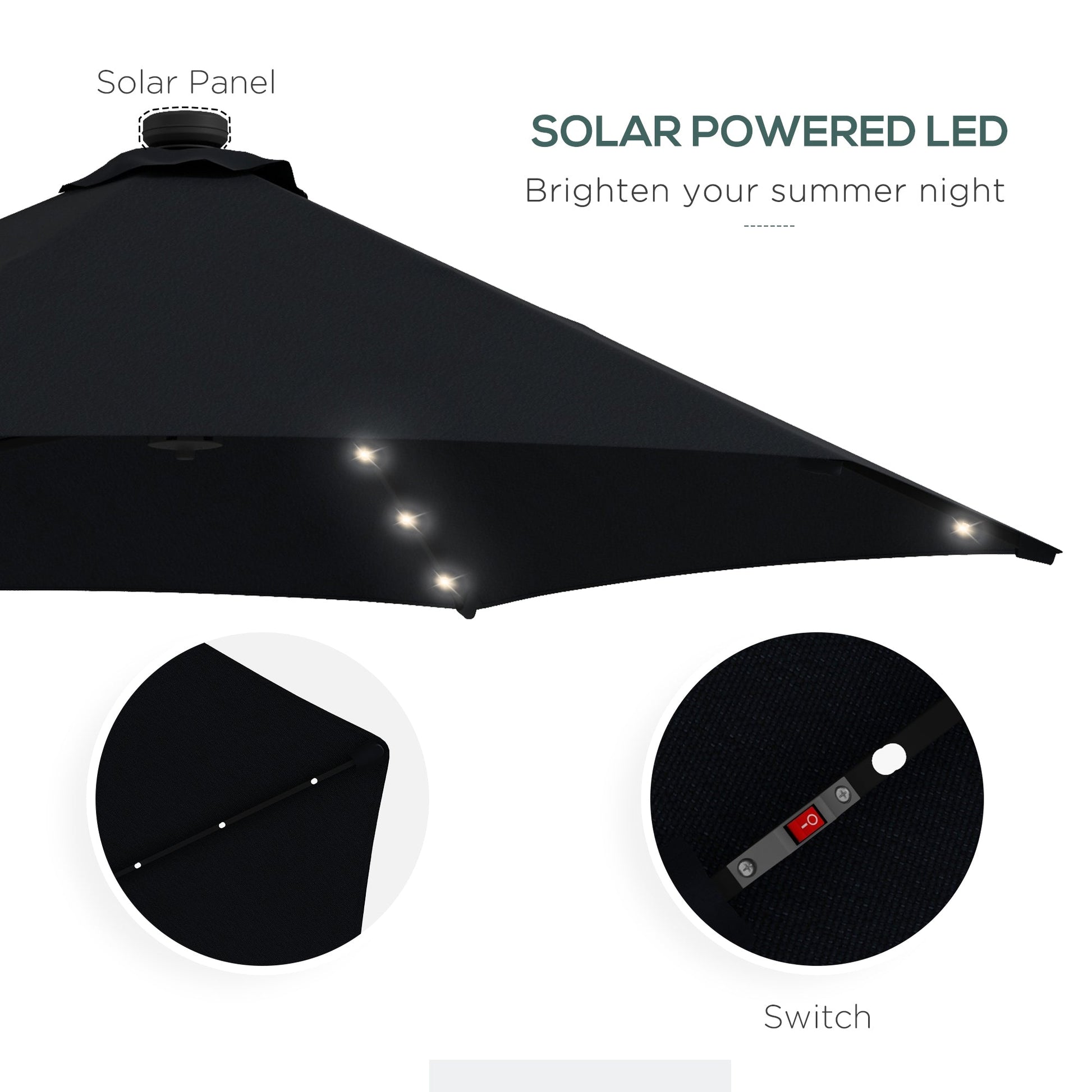 3(m) Cantilever Parasol with Solar LED and Easy Lever, Garden Parasol Umbrella with Cross Base and Waterproof Cover, Outdoor Sun Shades, Black
