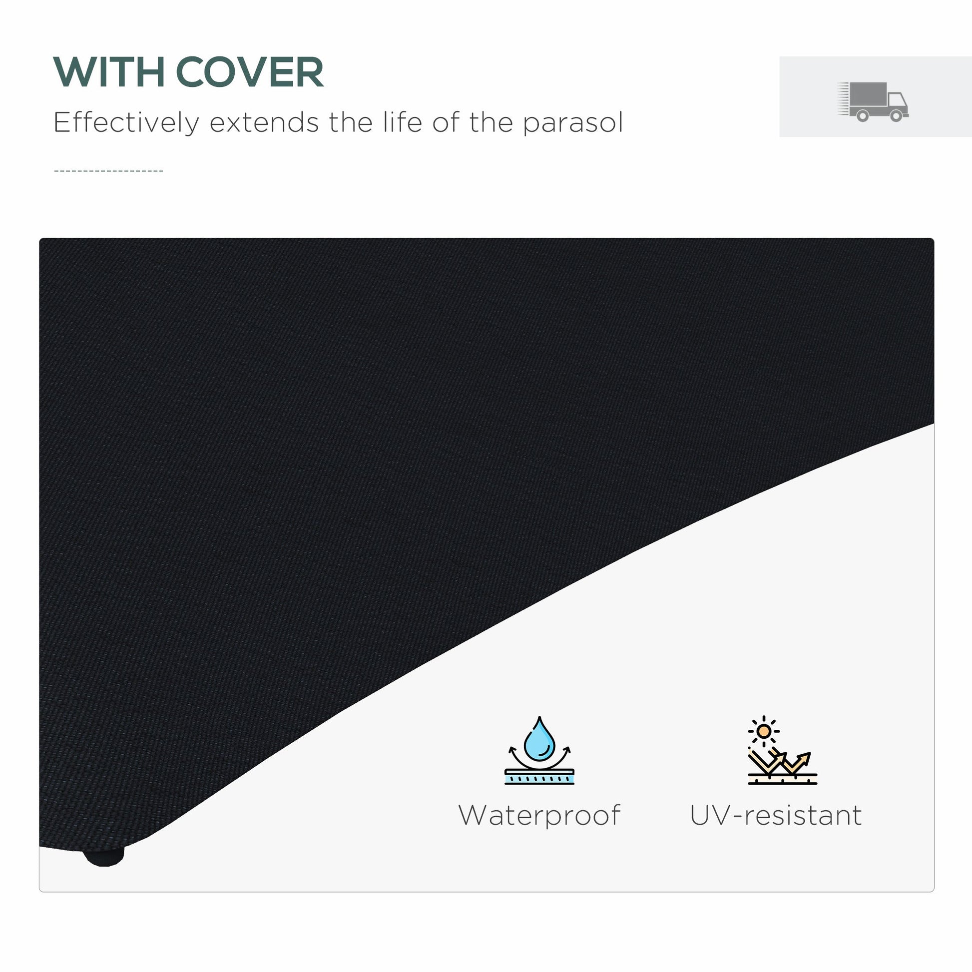 3(m) Cantilever Parasol with Solar LED and Easy Lever, Garden Parasol Umbrella with Cross Base and Waterproof Cover, Outdoor Sun Shades, Black