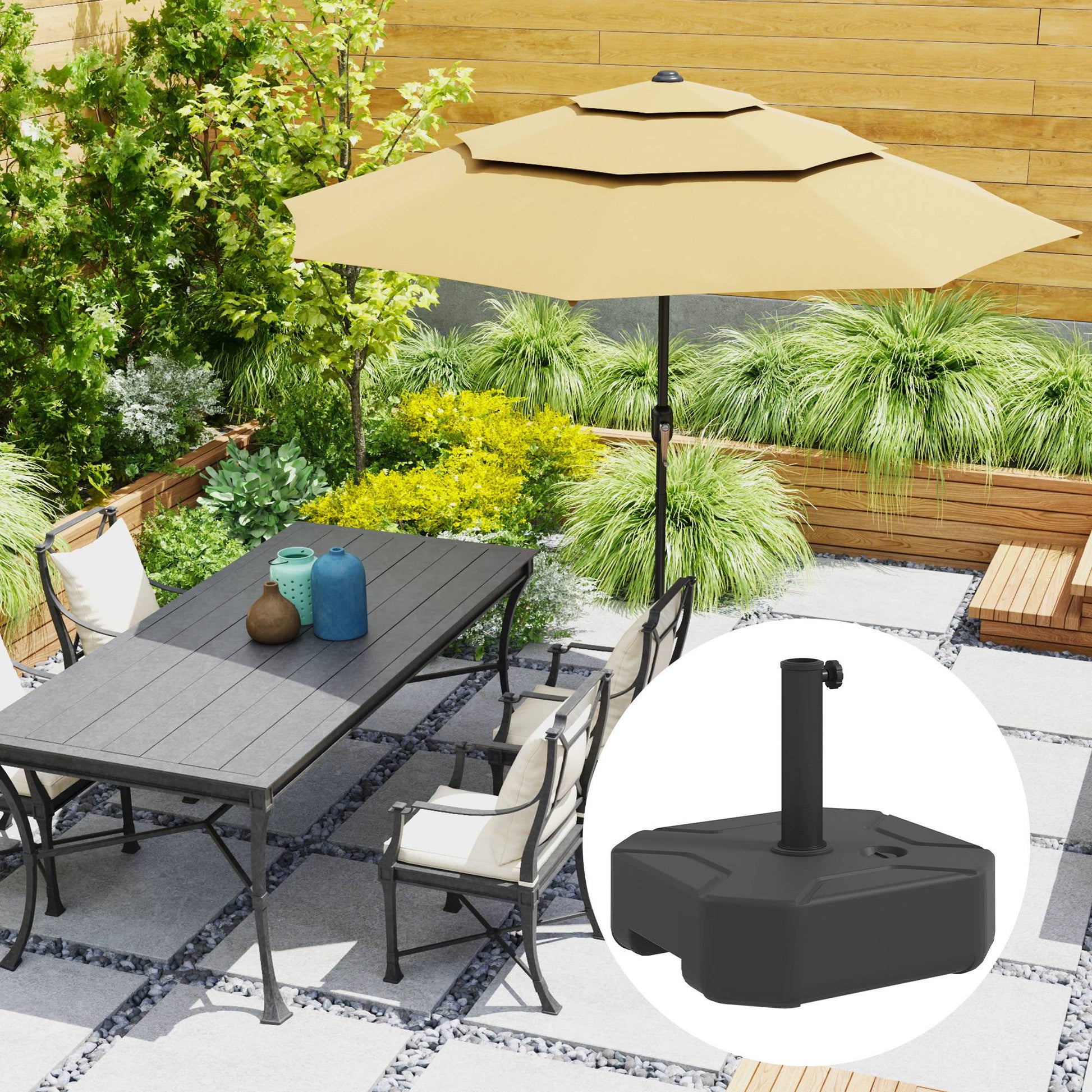 Square Garden Parasol Base, Garden Umbrella Stand Heavy Duty Parasol Base, Filled Up to 25kg with Stand or 20kg with Water for for 38, 48 mm Poles, Black