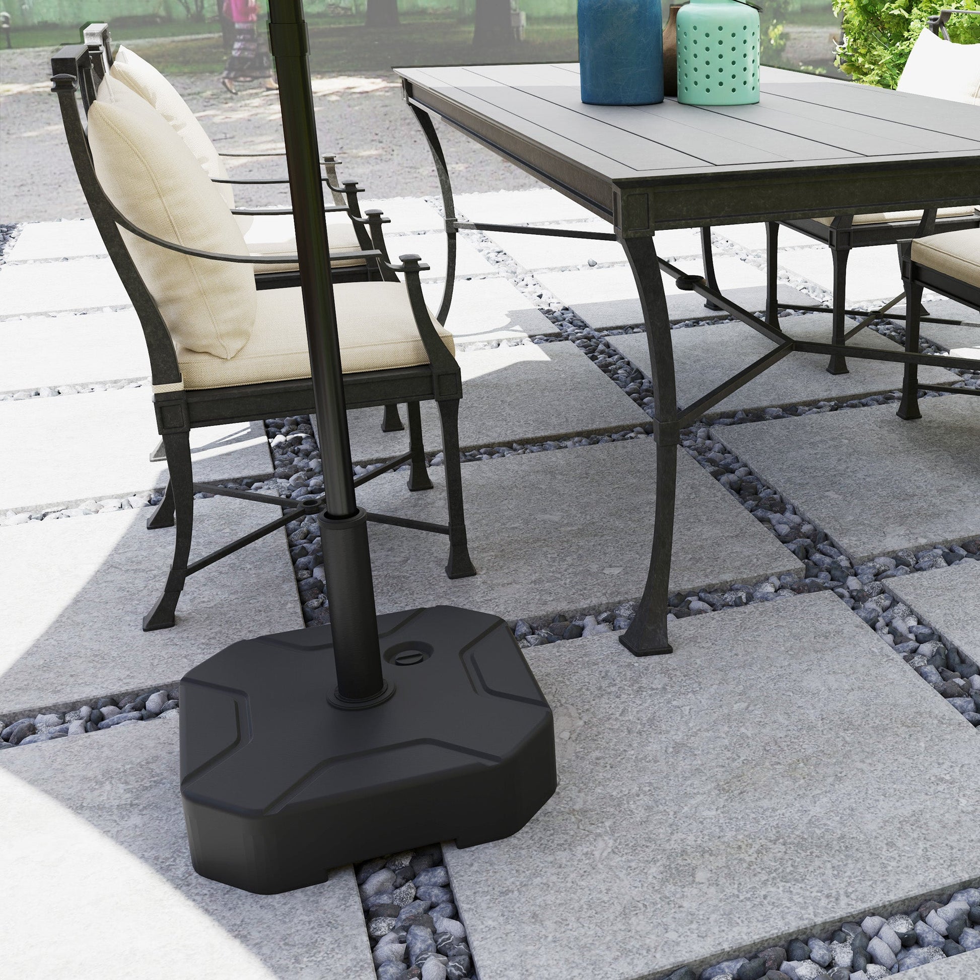 Square Garden Parasol Base, Garden Umbrella Stand Heavy Duty Parasol Base, Filled Up to 25kg with Stand or 20kg with Water for for 38, 48 mm Poles, Black