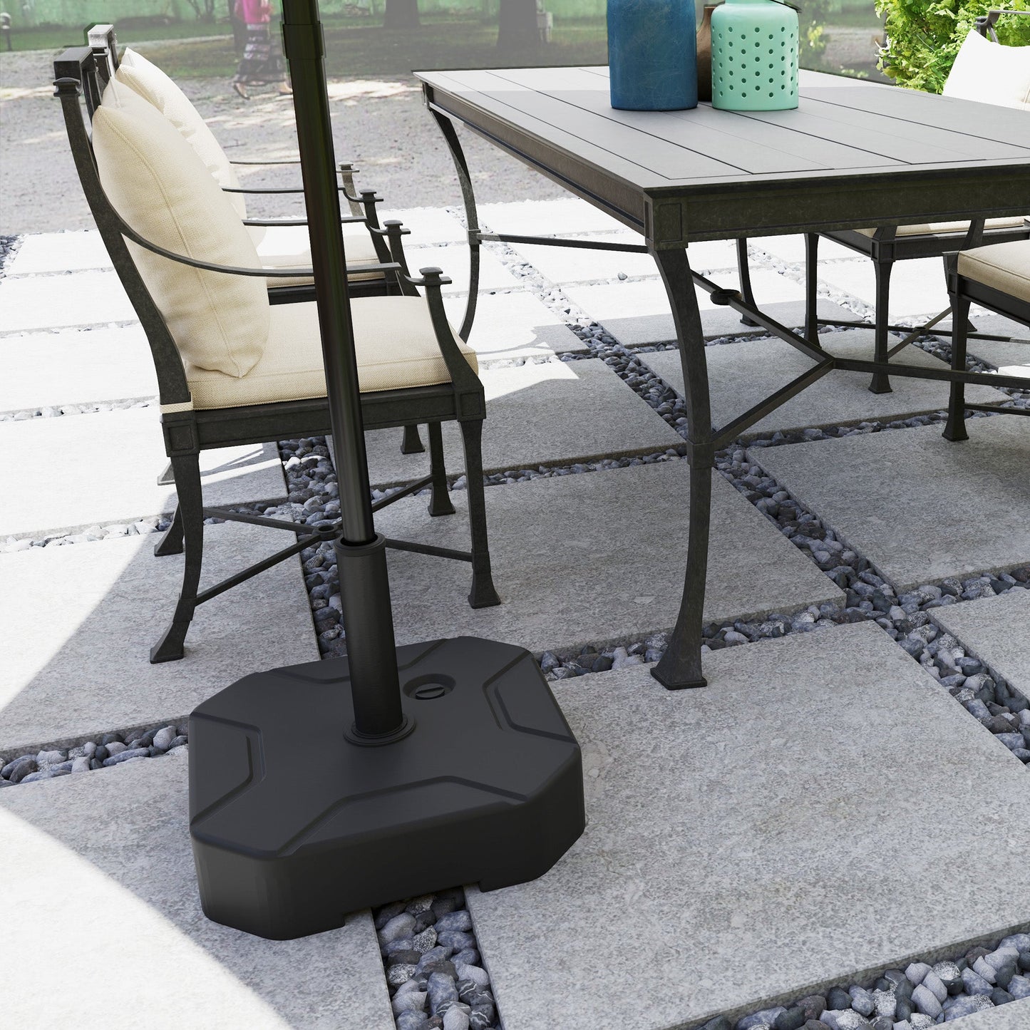Square Garden Parasol Base, Garden Umbrella Stand Heavy Duty Parasol Base, Filled Up to 25kg with Stand or 20kg with Water for for 38, 48 mm Poles, Black